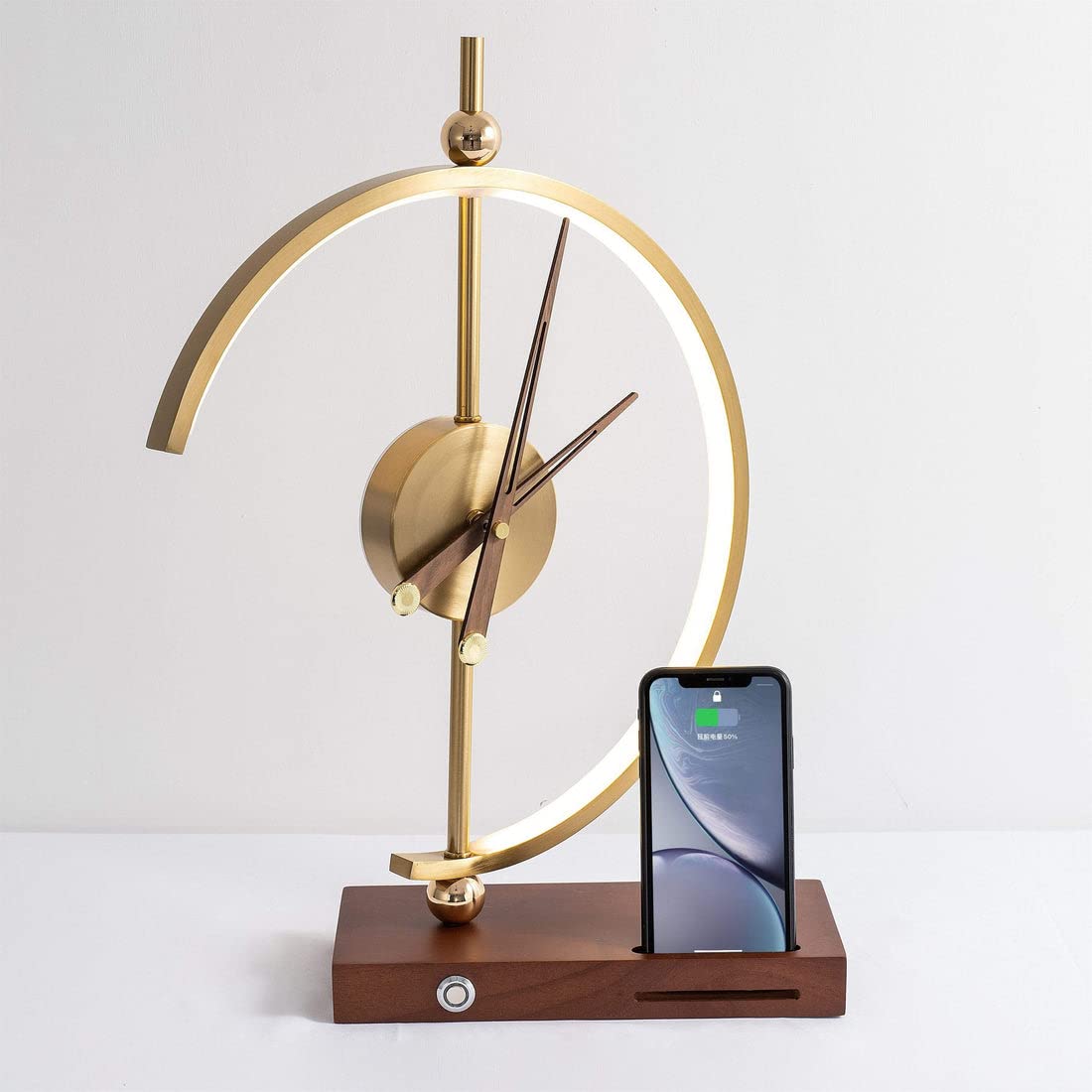 Modern Nogy Desk Lamp with Wireless Charger & Built-in Clock - Dimmable LED Office Desk Light, Art Deco Style for Home & Workspace - Perfect for Reading, Working, and Nightstand Use