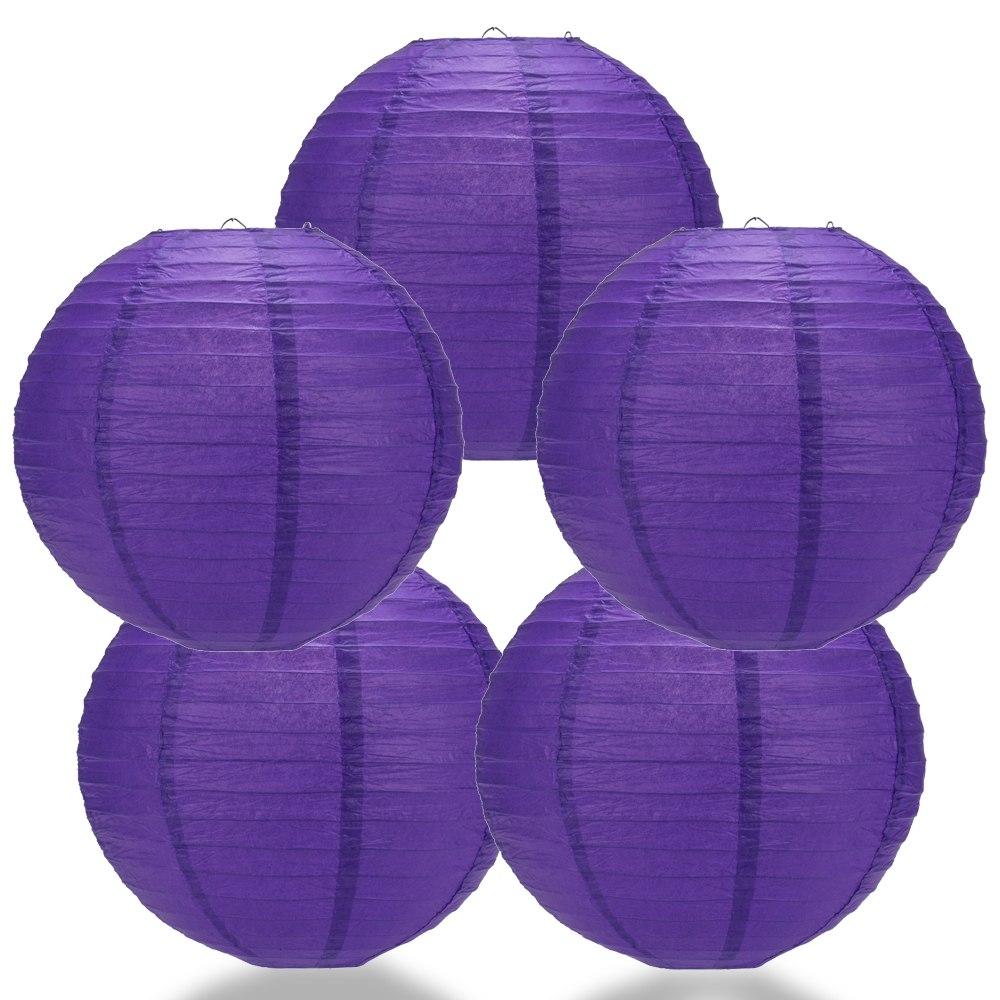 5 Pack 28 Inch Plum Purple Jumbo Round Paper Lanterns - Even Ribbing Chinese Hanging Decorations for Wedding, Party, Festival & Home Decor - Perfect for Indoor/Outdoor Events