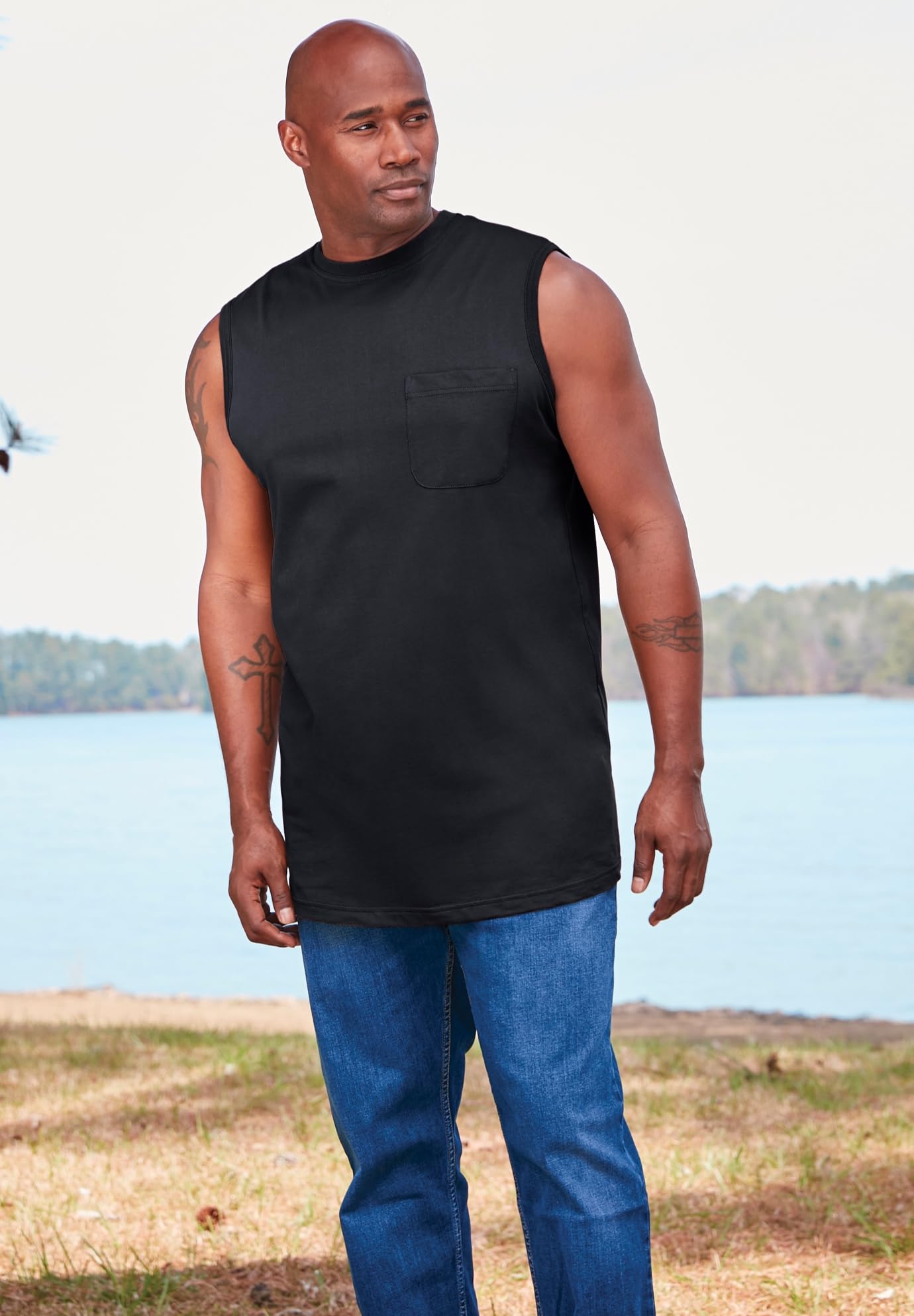 Boulder Creek by Kingsize Men's Big & Tall Heavyweight Pocket Muscle Tee - Comfortable Cotton Shirt for Casual Wear & Outdoor Activities