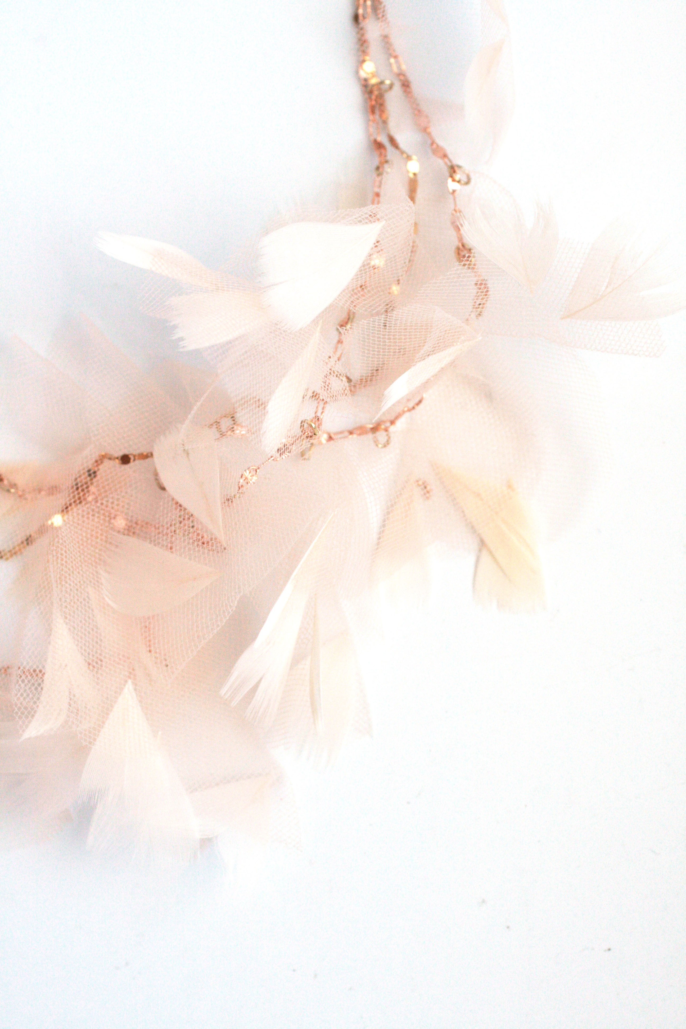Elegant Ballerina Tulle Feather Necklace for Women - Dainty Layered Choker with Delicate Feather Pendant - Perfect for Ballet Performances, Weddings & Special Occasions
