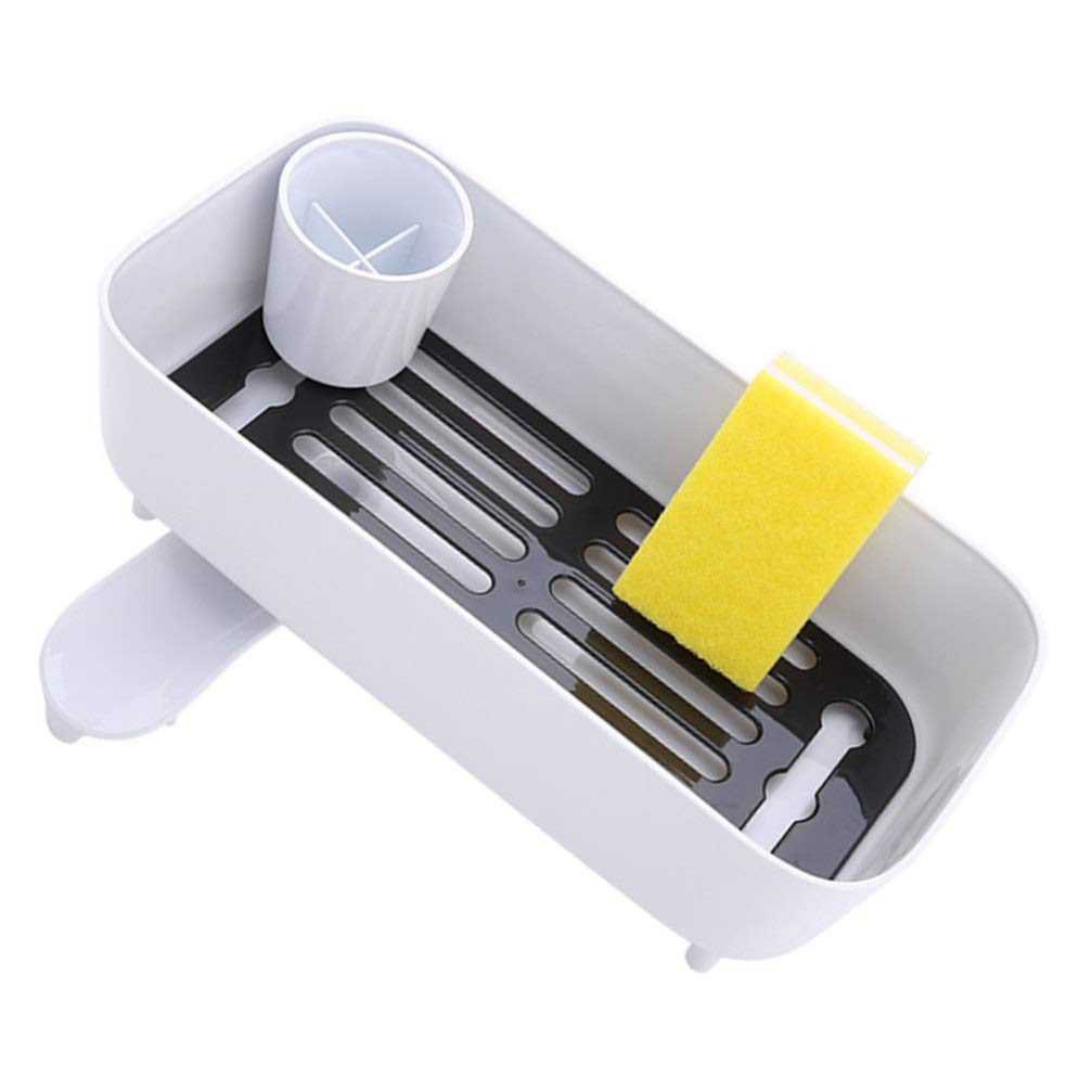 **Cabilock White Dish Drying Rack & Sink Basket - Kitchen Storage Organizer for Utensils, Dishes & Sponges - Perfect for Kitchen, Bathroom, Home & Balcony Use**