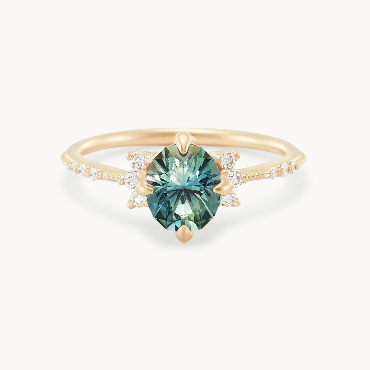 Unique Celestial Bloom 14K Yellow Gold Ring with Green Sapphire - Perfect for Weddings, Anniversaries & Special Occasions