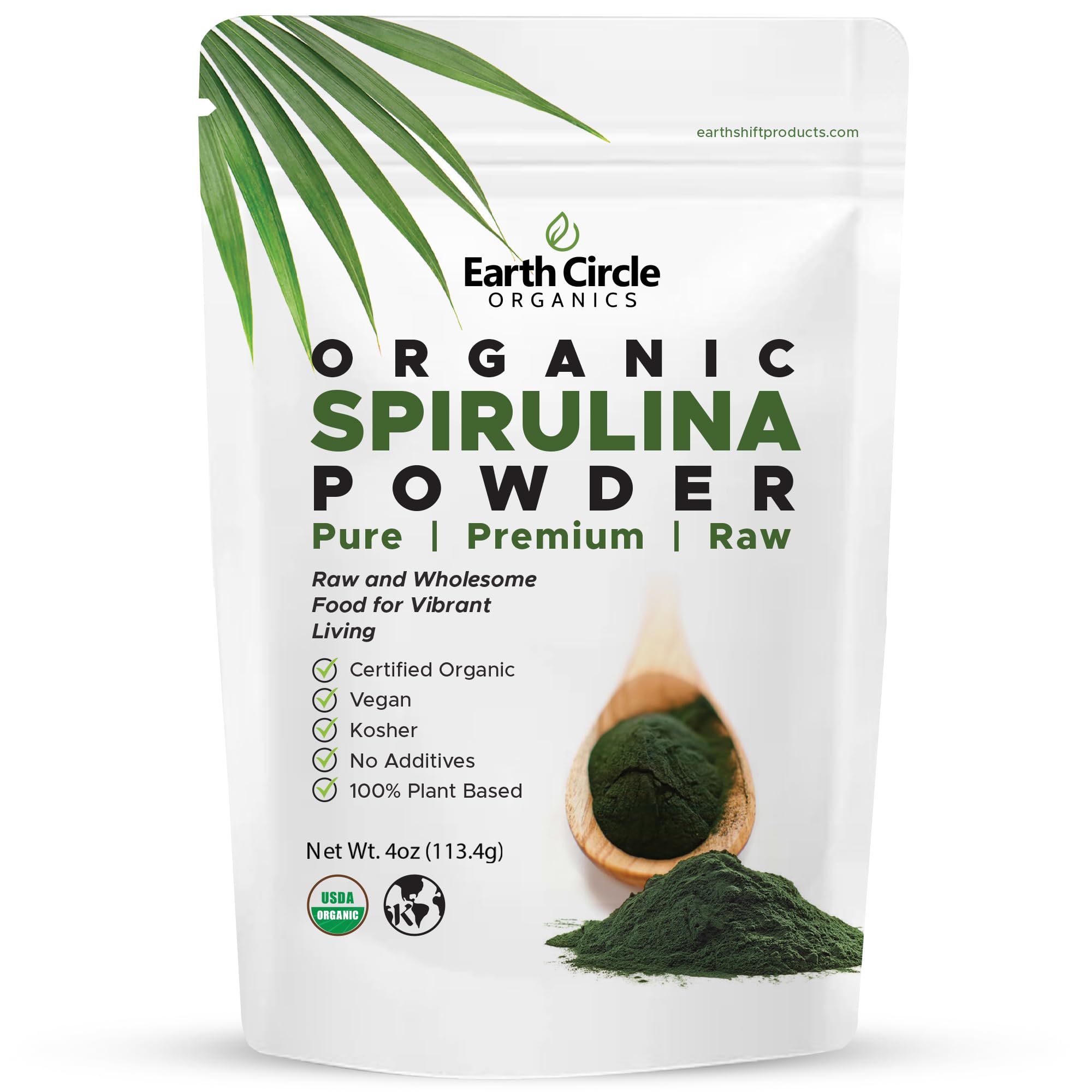 Organic Spirulina Powder - Raw, Non-Irradiated & Kosher Certified | Vegan Protein Superfood Rich in Amino Acids & Antioxidants | 4oz for Smoothies, Energy Drinks & Detox Recipes