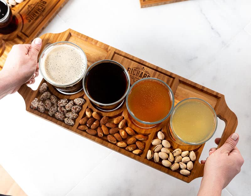 Premium Large Beer Flight Tasting Set - Blonde Wooden Paddle with 4 Glass Holders | Perfect for Craft Beer Enthusiasts & Home Brew Tasting Parties
