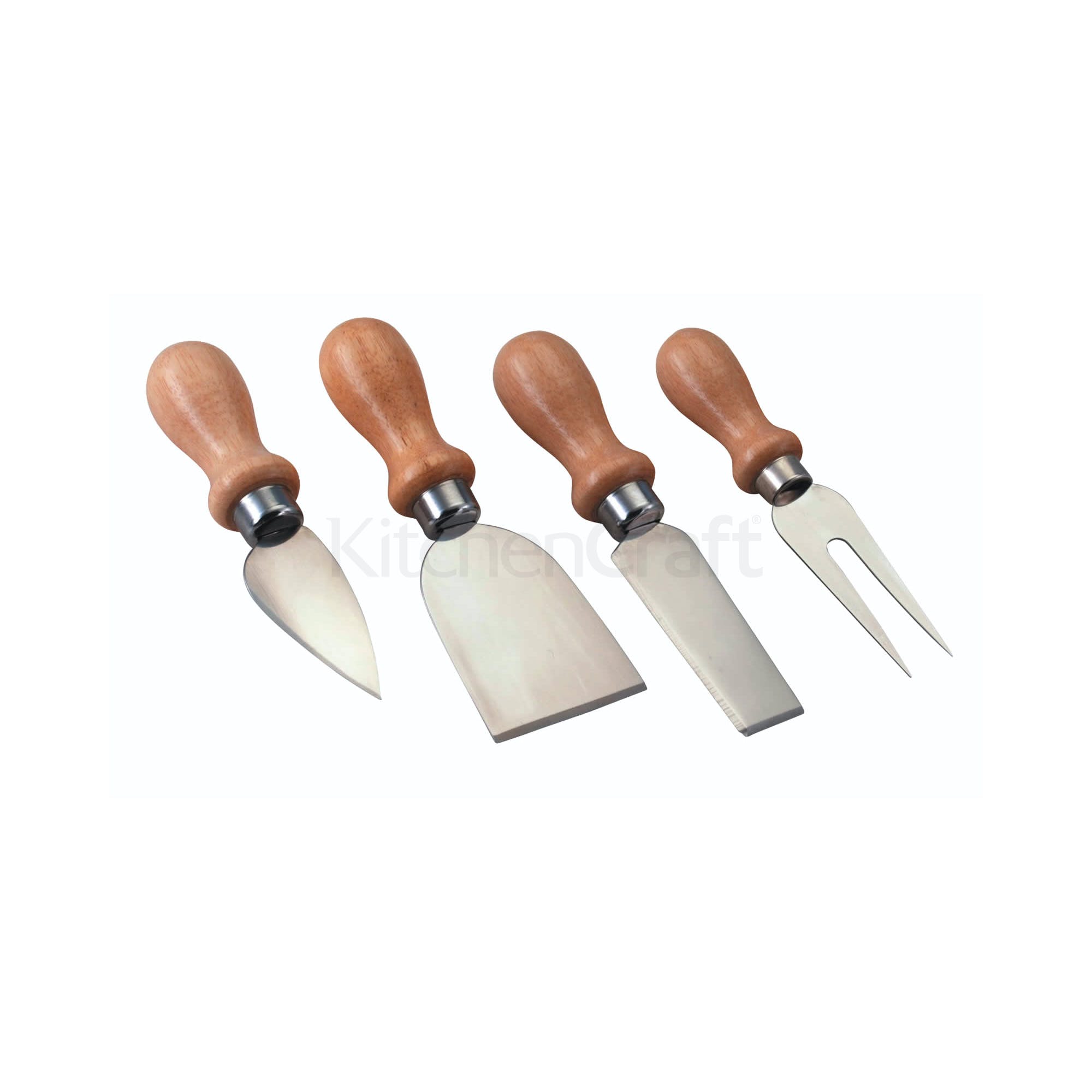 Premium KitchenCraft 4-Piece Stainless Steel Cheese Knife Set with Wooden Handles - Perfect for Cheese Boards, Charcuterie Platters & Wine Pairings