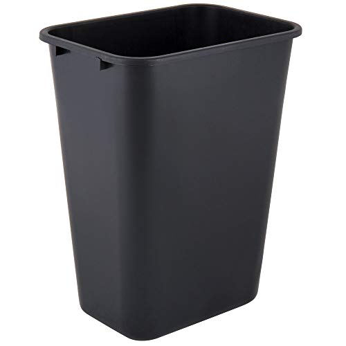 41 Qt. / 10 Gallon / 38L Black Rectangular Wastebasket with Trash Bag - Heavy Duty Commercial Trash Can, Office Recycling Bin, Kitchen Garbage Can for Home & Business Use