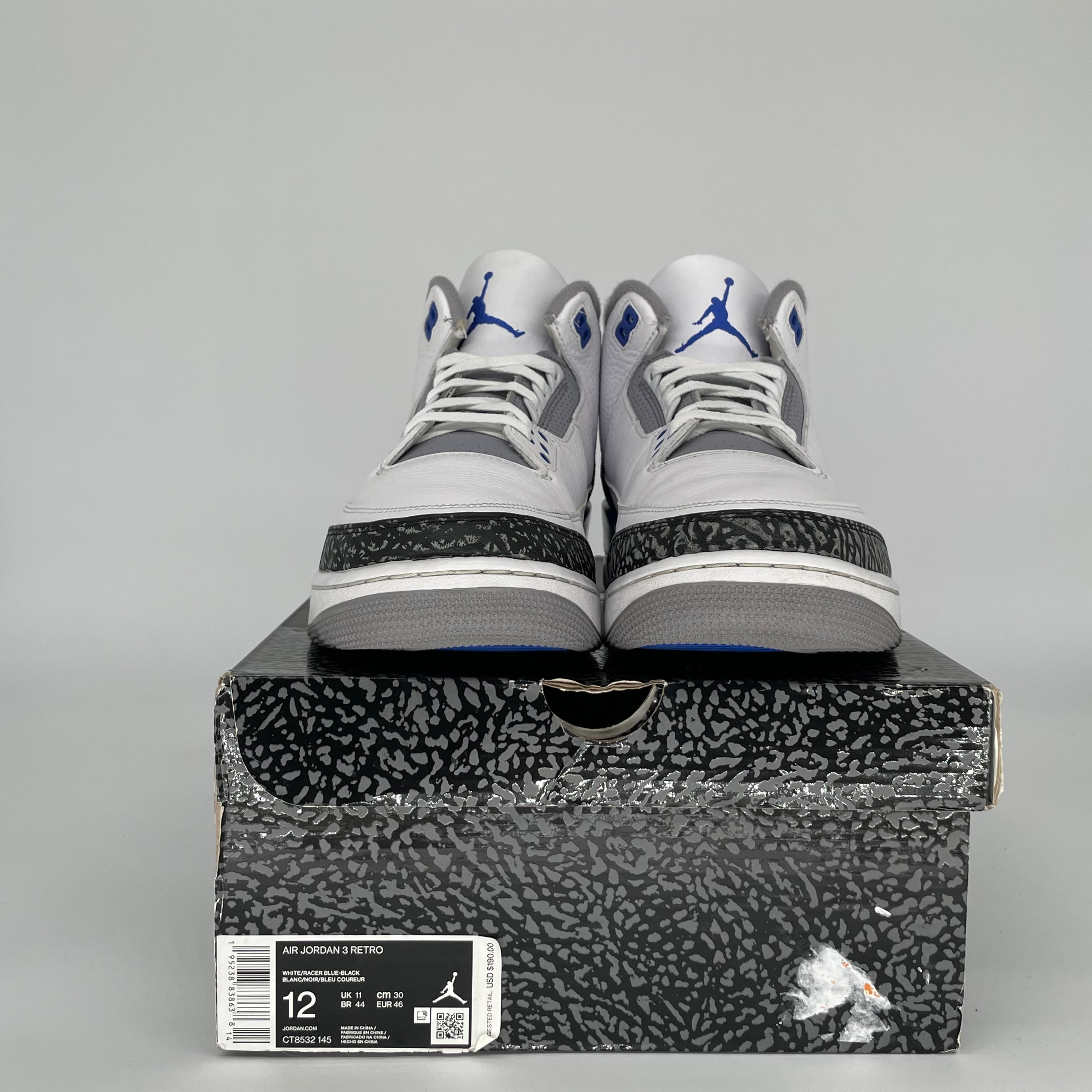 AIR JORDAN 3 RACER BLUE Men's Basketball Shoes Size 12 - Retro Style Sneakers for Running, Training & Casual Wear (CT8532-145)