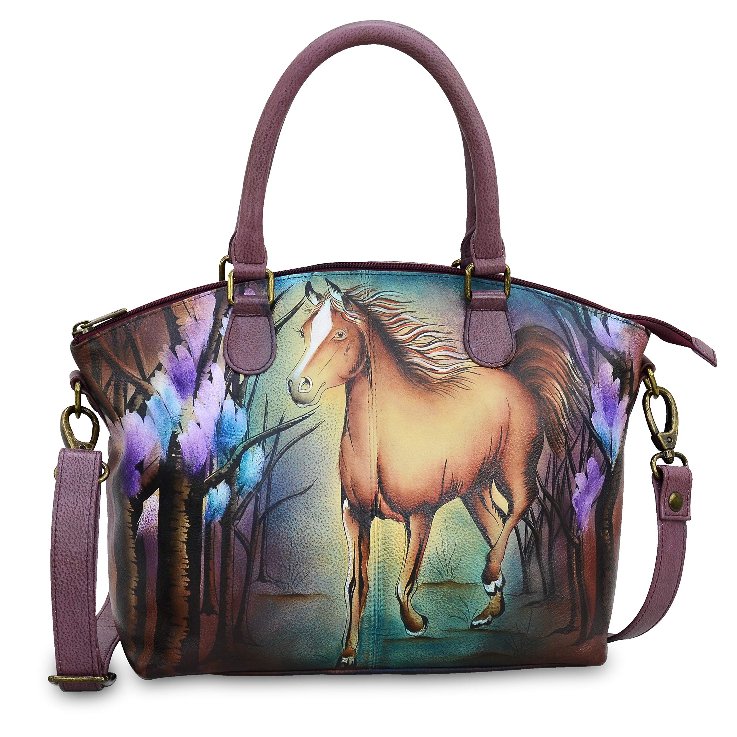 Anuschka Hand-Painted Leather Medium Convertible Satchel - Top Handle Shoulder Bag for Women | Elegant Crossbody Purse | Perfect for Work, Travel & Everyday Use