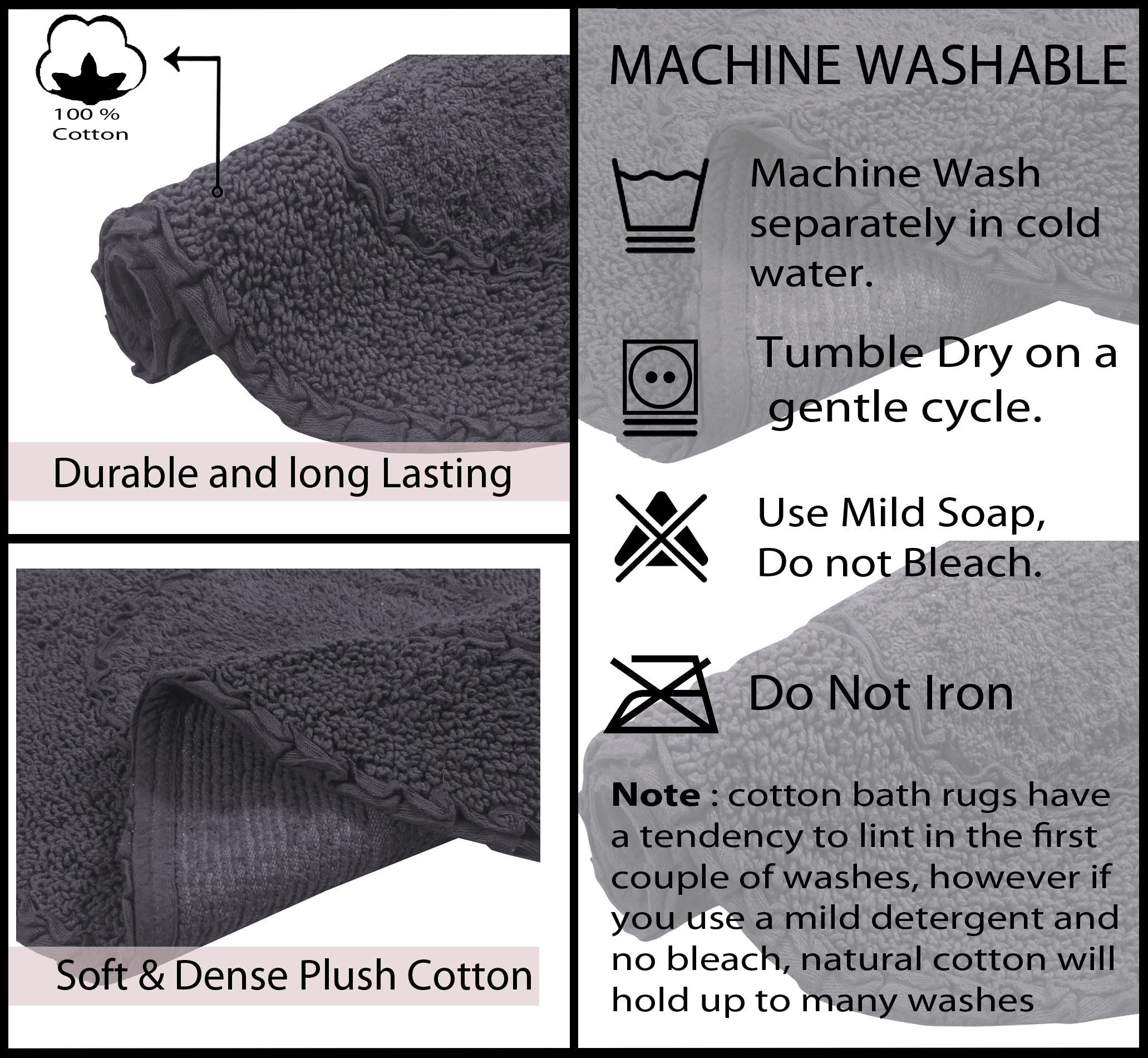 Premium 100% Cotton Bathroom Rugs Set - Home Weavers Double Ruffle Collection | Ultra Soft, Absorbent & Washable Non-Slip Bath Mat | 20