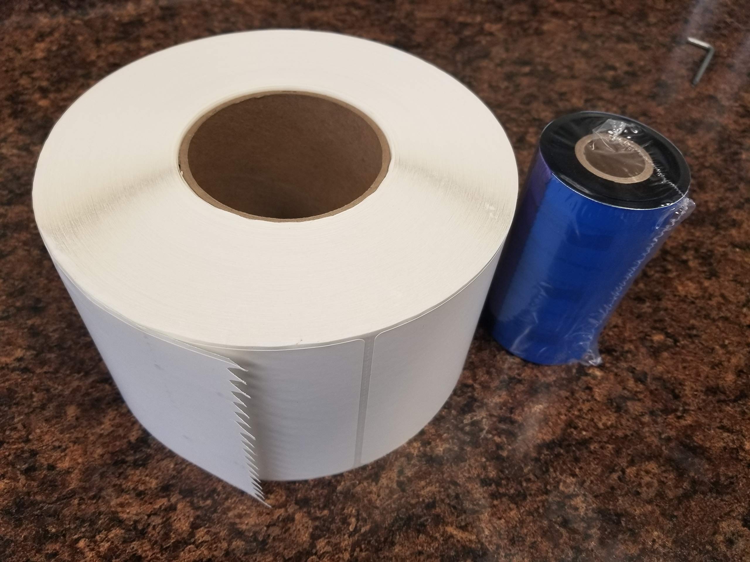 Blank Thermal Label Transfer Kit - 1 Roll Thermal Transfer Labels & 1 Roll Wax Ribbon (1000 Labels/Roll) for Shipping, Inventory & Barcode Printing