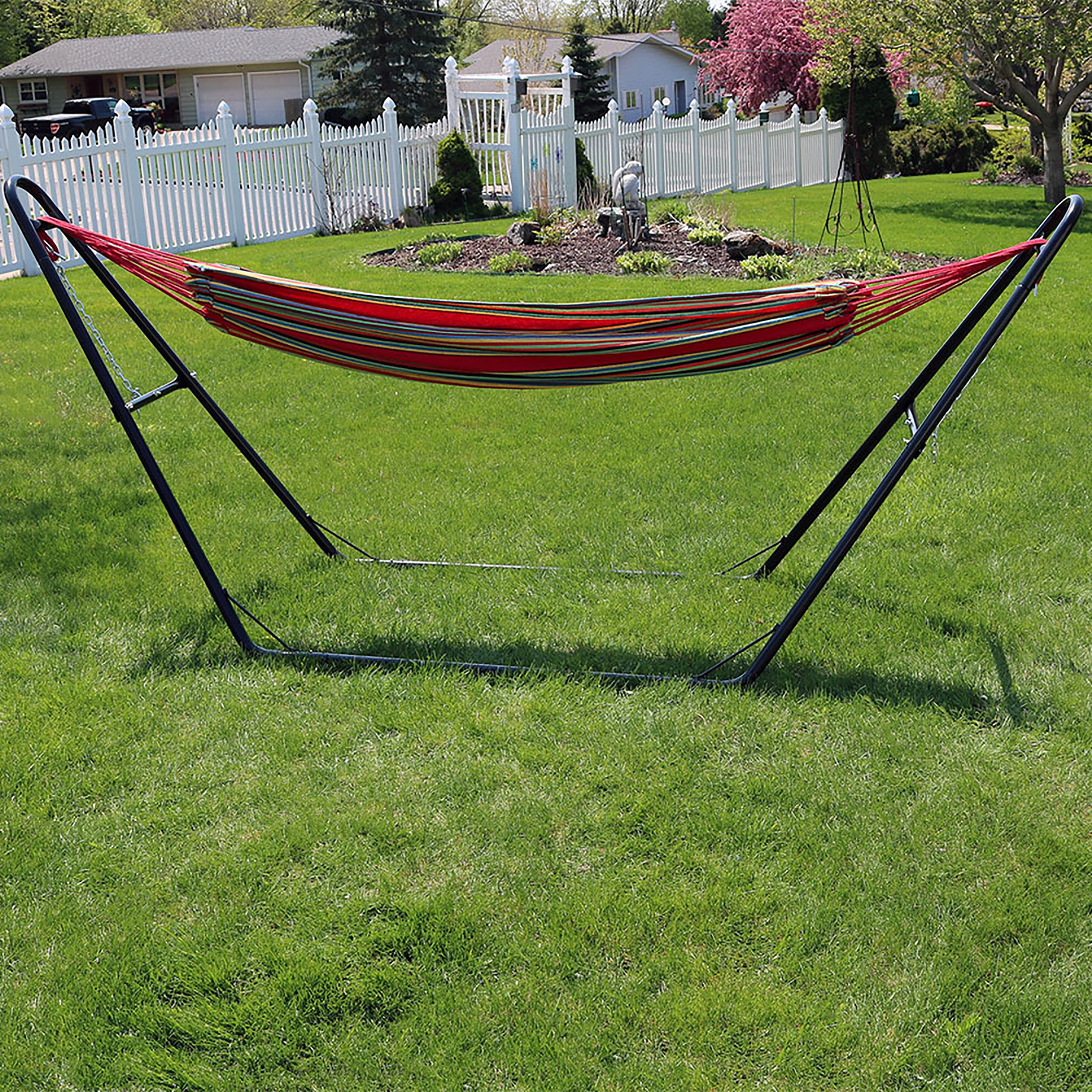 Premium Brazilian 2-Person Hammock with Universal Stand - Portable Outdoor Hammock for Backyard, Beach & Camping - Heavy Duty Cotton Hammock with Spreader Bars for Patio, Garden & Travel