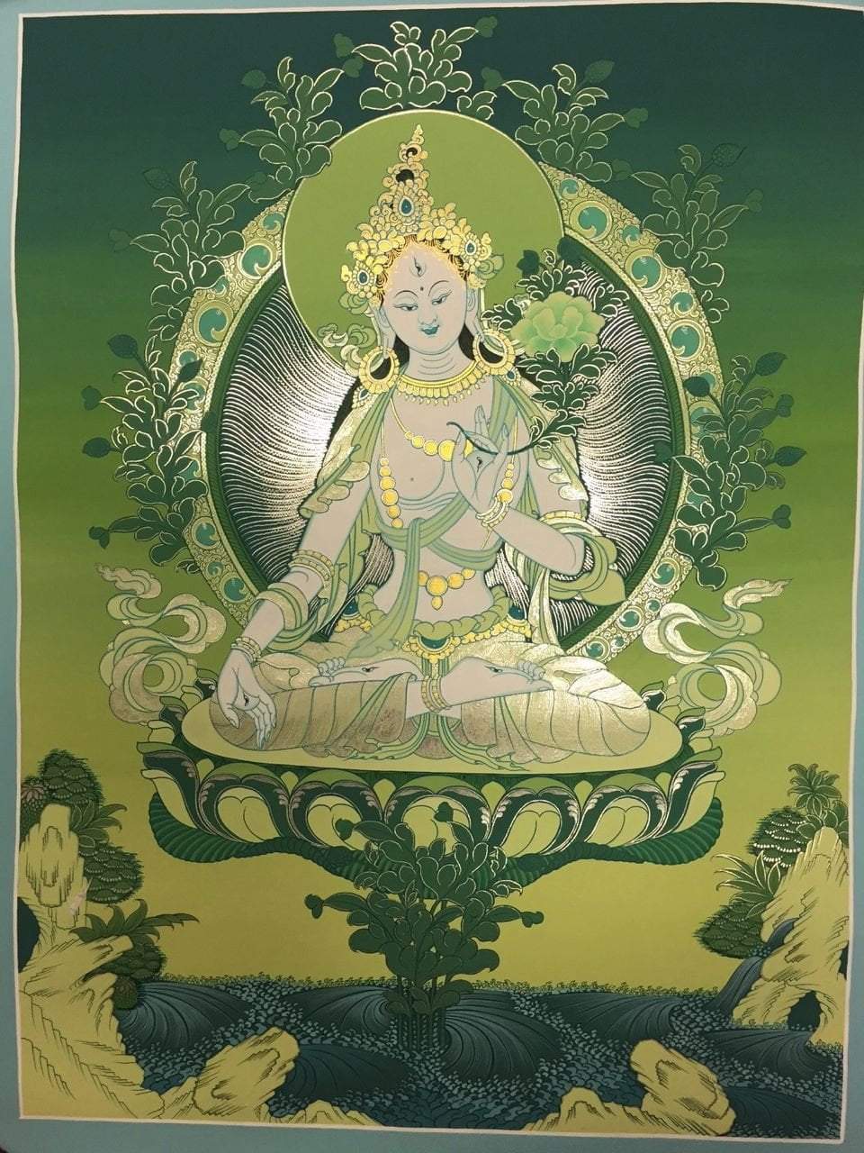 Handmade Green Tara Tibetan Thangka Painting - Authentic Buddhist Wall Art for Meditation & Home Decor | Perfect for Yoga Studios, Spiritual Spaces & Gift Giving