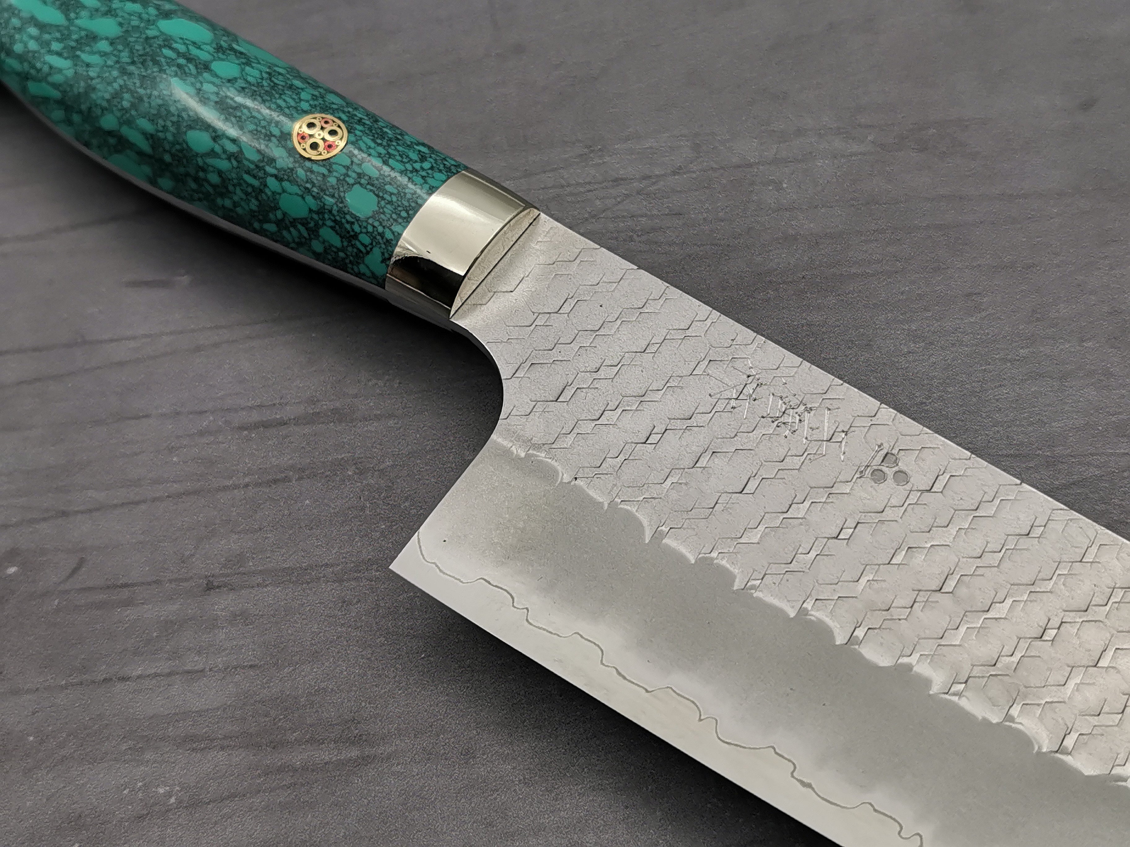 Premium Nigara Hamono SG2 Tsuchime Kiritsuke Nakiri Knife with Green Turquoise Handle - Japanese Kitchen Knife for Sushi, Vegetables & Precision Cutting