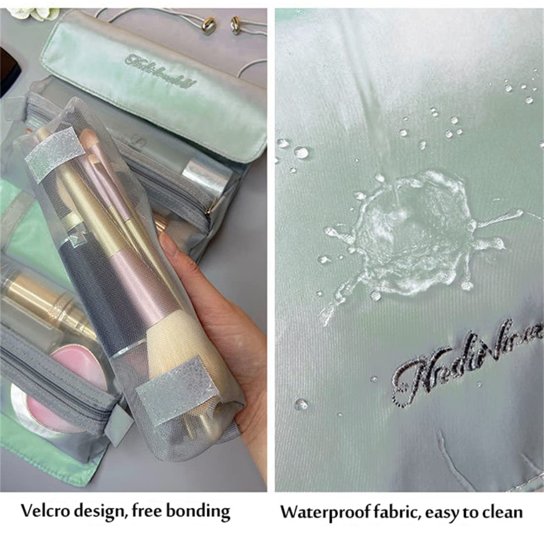 Large Waterproof Hanging Makeup Bag - Foldable Travel Cosmetic Organizer with Detachable Compartments, Green Toiletry Storage for Women | Perfect for Travel, Gym, and Daily Beauty Essentials