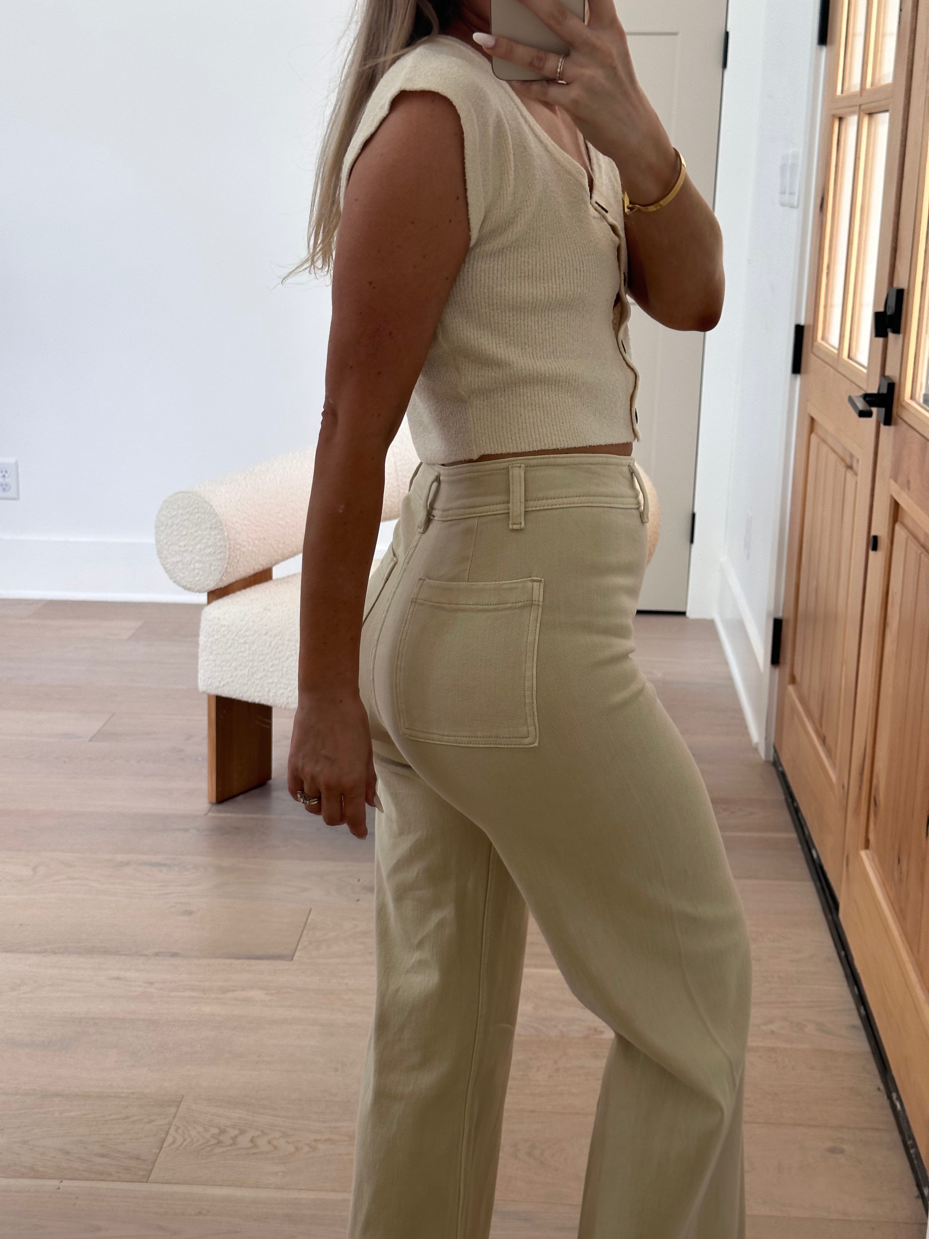 Corin Straight Wide Leg Denim Pants for Women - High Waisted Beige Jeans, Comfortable Stretch Denim Trousers | Perfect for Casual Wear, Office Outfits & Street Style Fashion