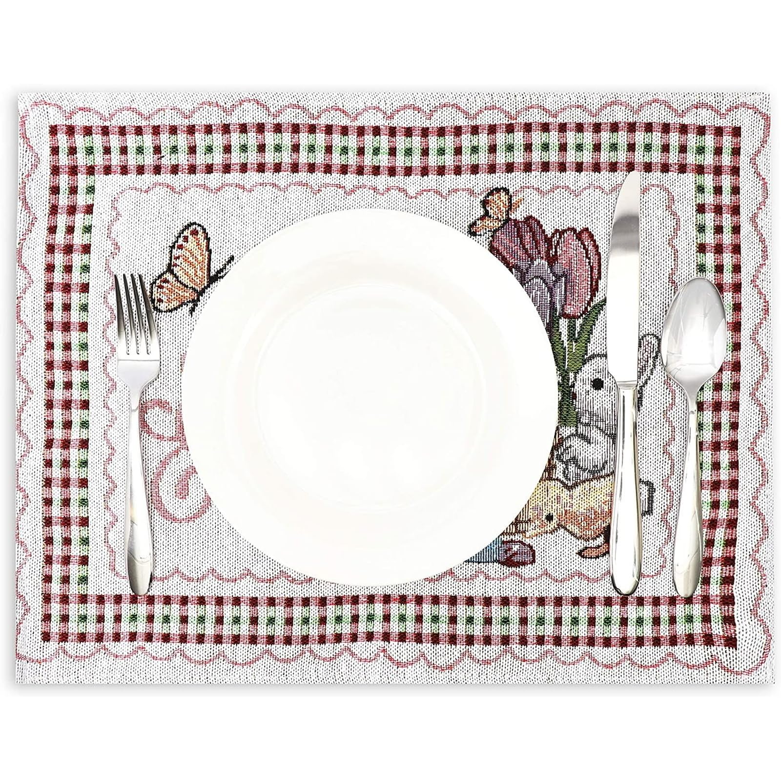 Juvale 4 Pack Easter Woven Placemats - 17 x 13 Inch Soft Polyester Cotton Table Mats - Decorative Easter Dining Table Decor for Holiday Parties & Spring Gatherings