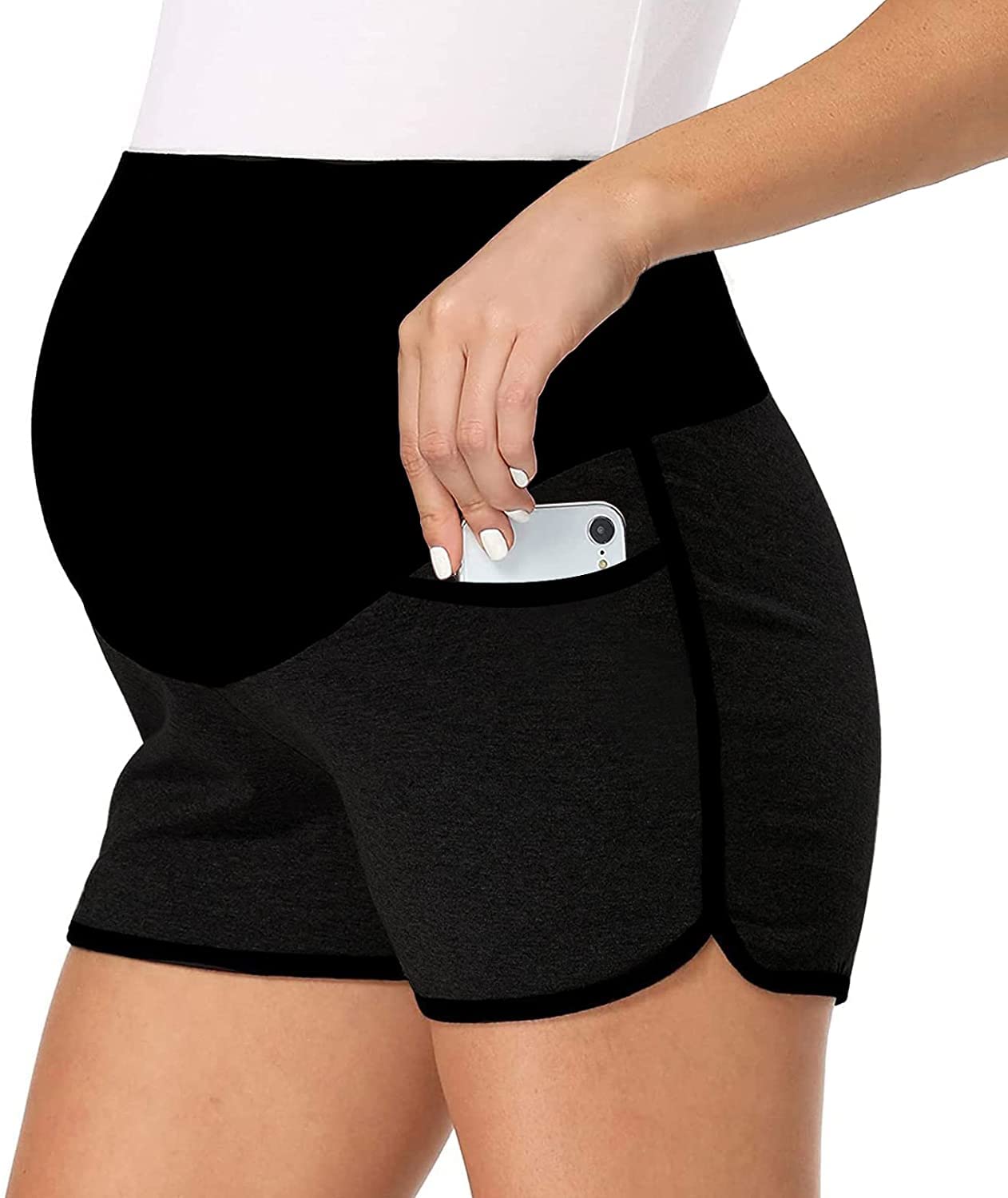 Women's Maternity Shorts - Stretchy Activewear Lounge Sports Yoga Running Pregnancy Pants with Pockets - Comfortable for Workout, Yoga & Everyday Wear