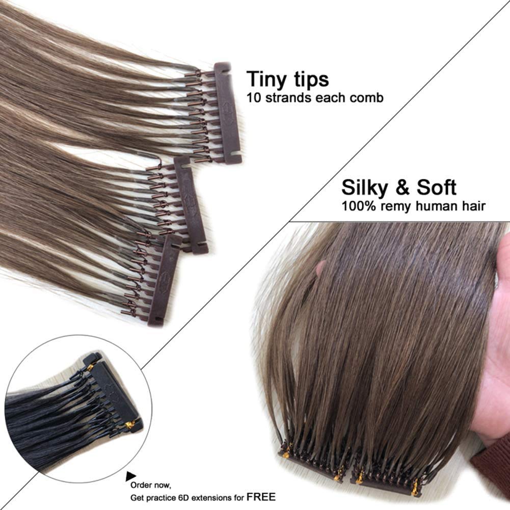 6D Machine Quick No-Track Groove Connection Human Hair Extensions - 10 Rows, Brown, 20 Inches - Real Human Hair for Volume & Length - Perfect for Parties, Weddings & Everyday Styling