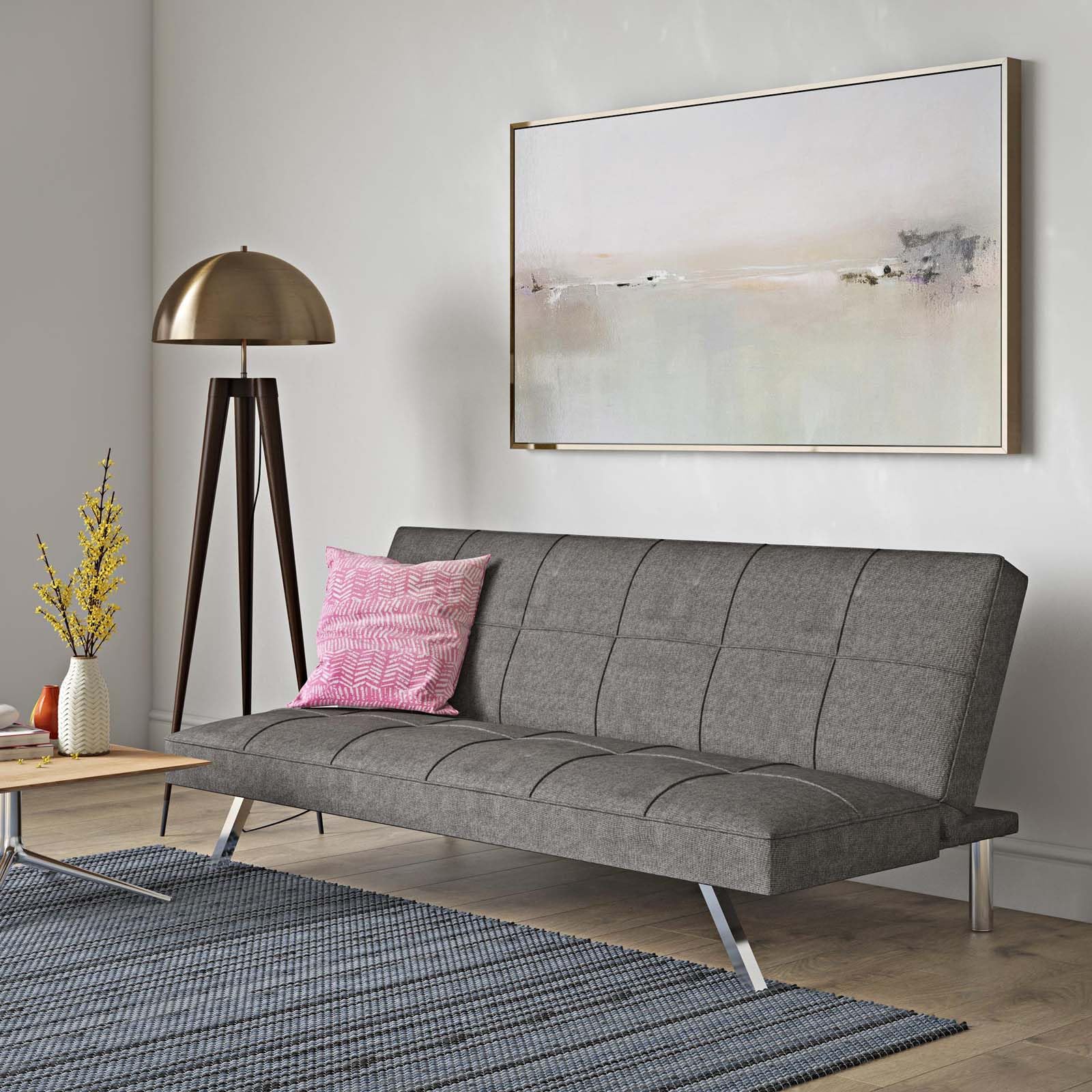 Convertible Folding Futon Sofa Bed with Sturdy Metal Frame & Stainless Steel Legs - Multifunctional 3-in-1 Design as Sofa, Lounge Chair & Single Bed - Space Saving Solution for Small Apartments, Living Rooms, Home Offices & Guest Rooms - Modern Grey Fabric