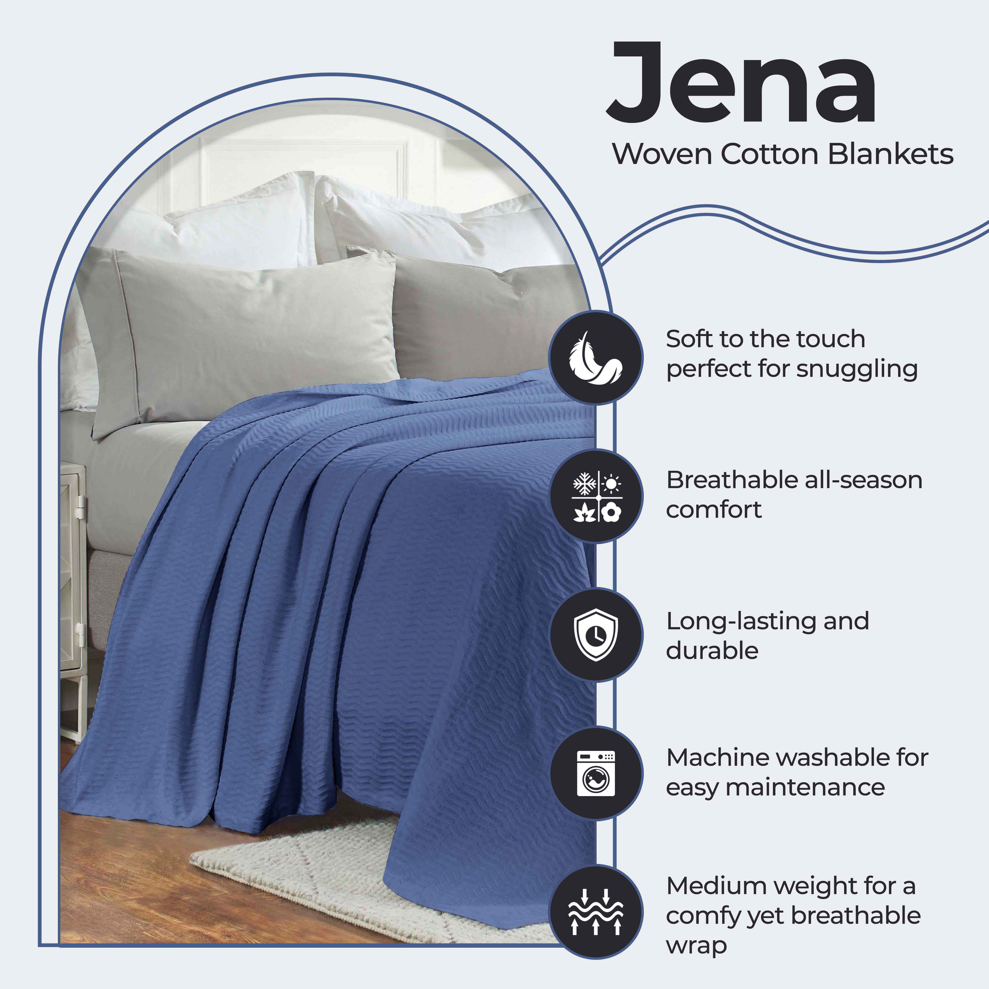 Jena Cotton Textured Chevron Lightweight Woven Blanket - Soft & Breathable Throw for Sofa, Bed & Outdoor Use - Cozy Home Decor & Picnic Essential