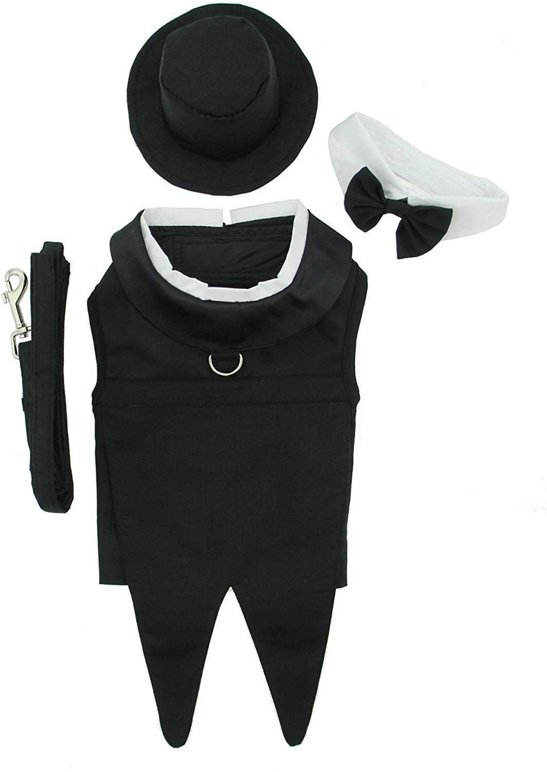 Black Dog Harness with Tuxedo & Tails Bow Tie - Adjustable Cotton Collar for Small Medium Large Dogs - Perfect for Weddings, Parties & Special Occasions