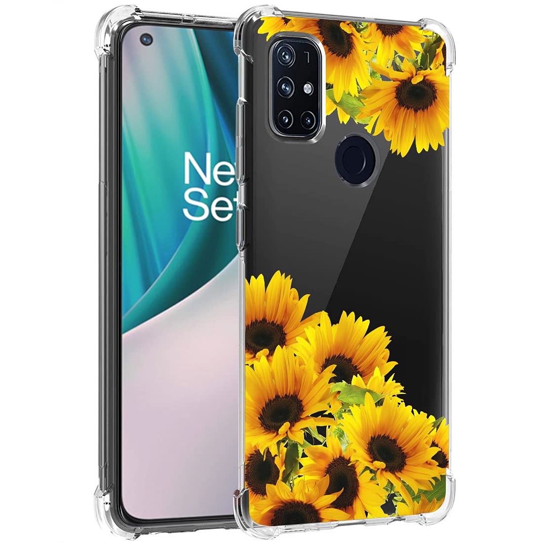 OnePlus Nord N10 5G Case - Clear Slim Shockproof TPU Rubber Protective Cover with Sunflower Pattern for Women & Girls | Perfect for Everyday Use, Work & Travel