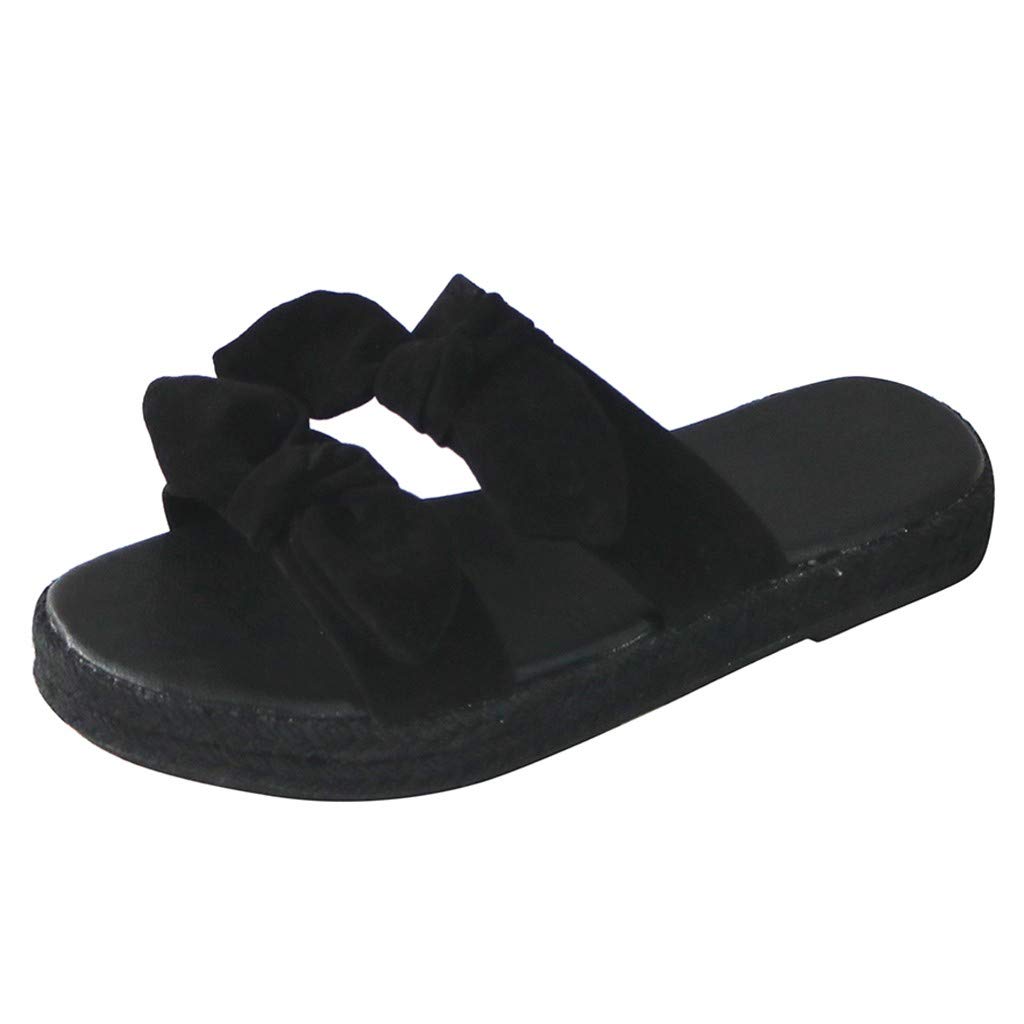 Women's Flat Slide Sandals with Cork Sole & Cute Knot Bow - Comfortable Canvas Summer Sandals for Beach, Pool, and Casual Outings