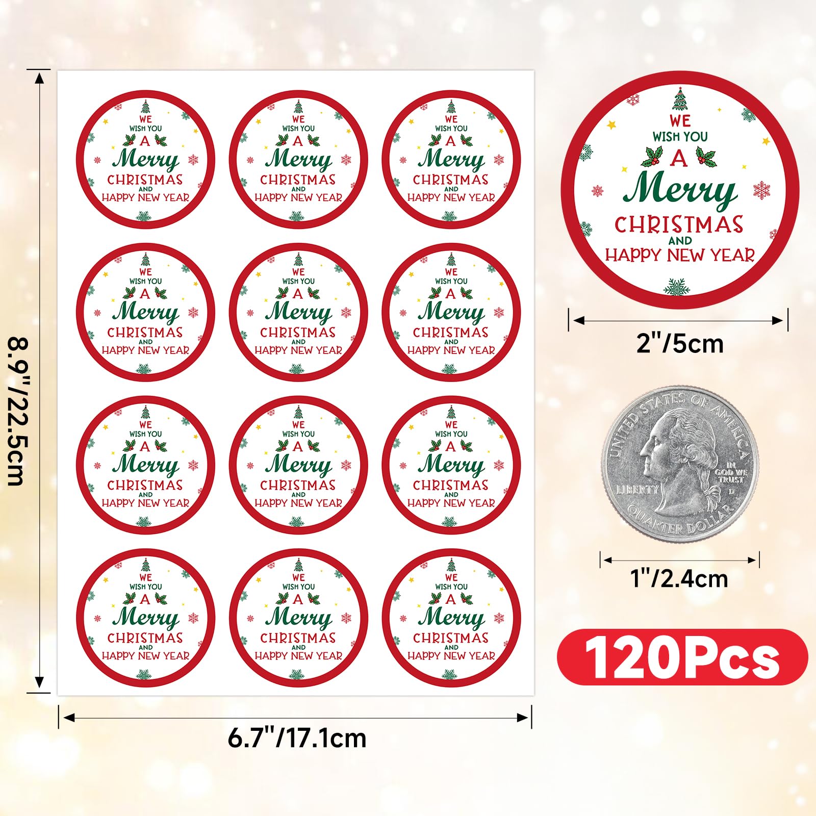 Anwyll Merry Christmas Stickers & Happy New Year Stickers - 50pcs Festive Red & White Decorative Labels for Gift Wrapping, Packaging Boxes & Bags - Perfect for Holiday Cards, Presents & DIY Crafts