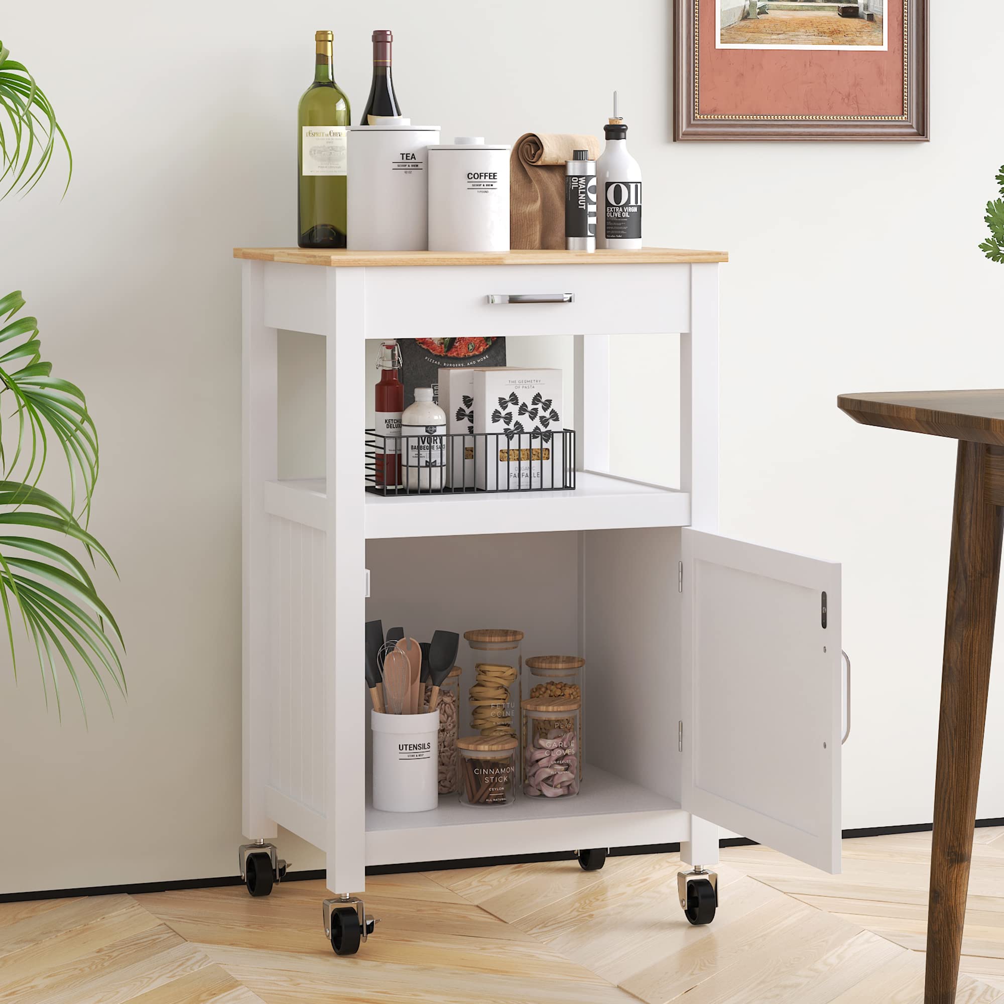 Farmhouse Style Rolling Kitchen Island Cart with Storage - 36
