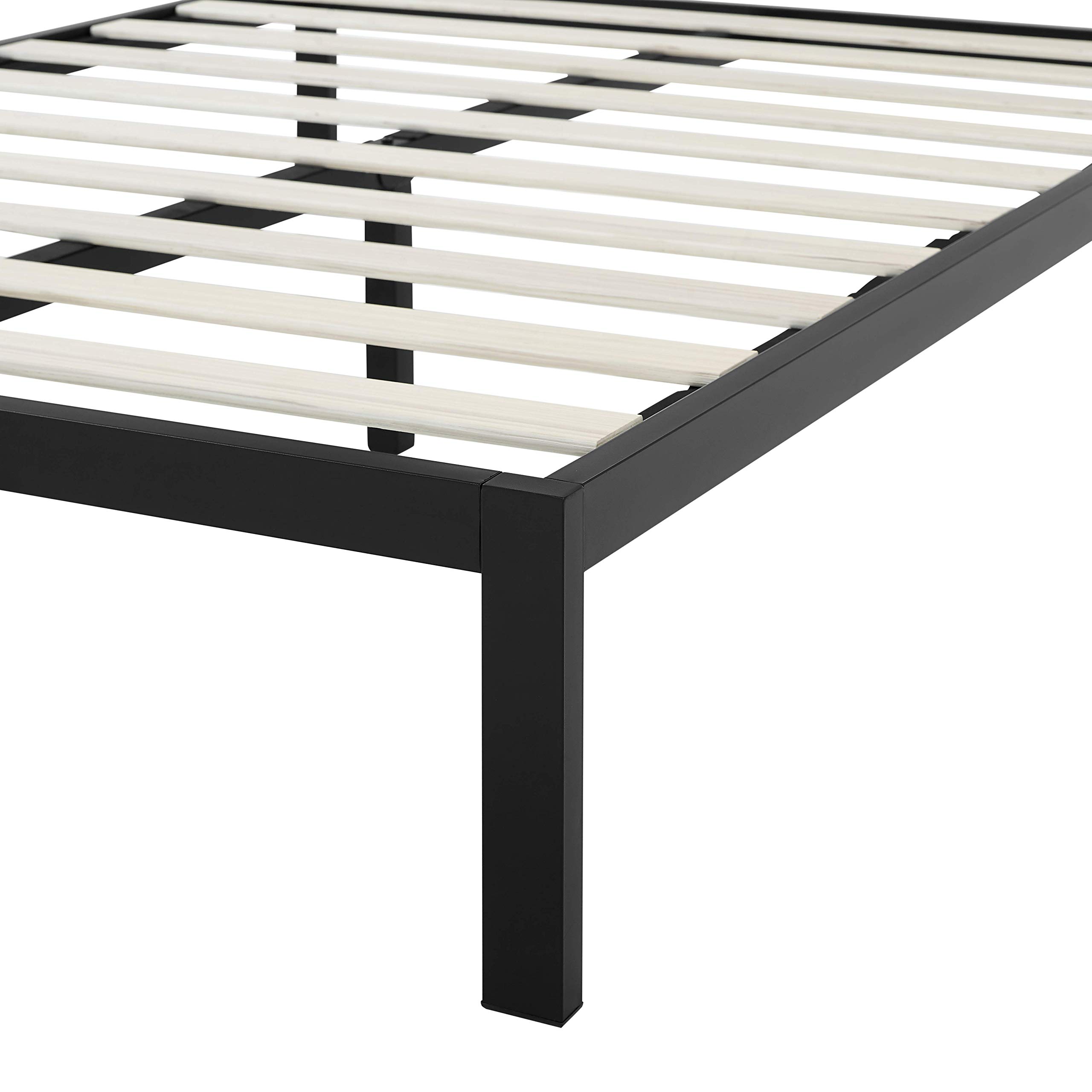 Amazon Basics Metal Bed Frame with Modern Industrial Design Headboard - 14 Inch Height for Under-Bed Storage - Wood Slats Support - Easy Assembly Queen Size Bed in Black - Perfect for Small Apartments, Dorm Rooms & Guest Bedrooms