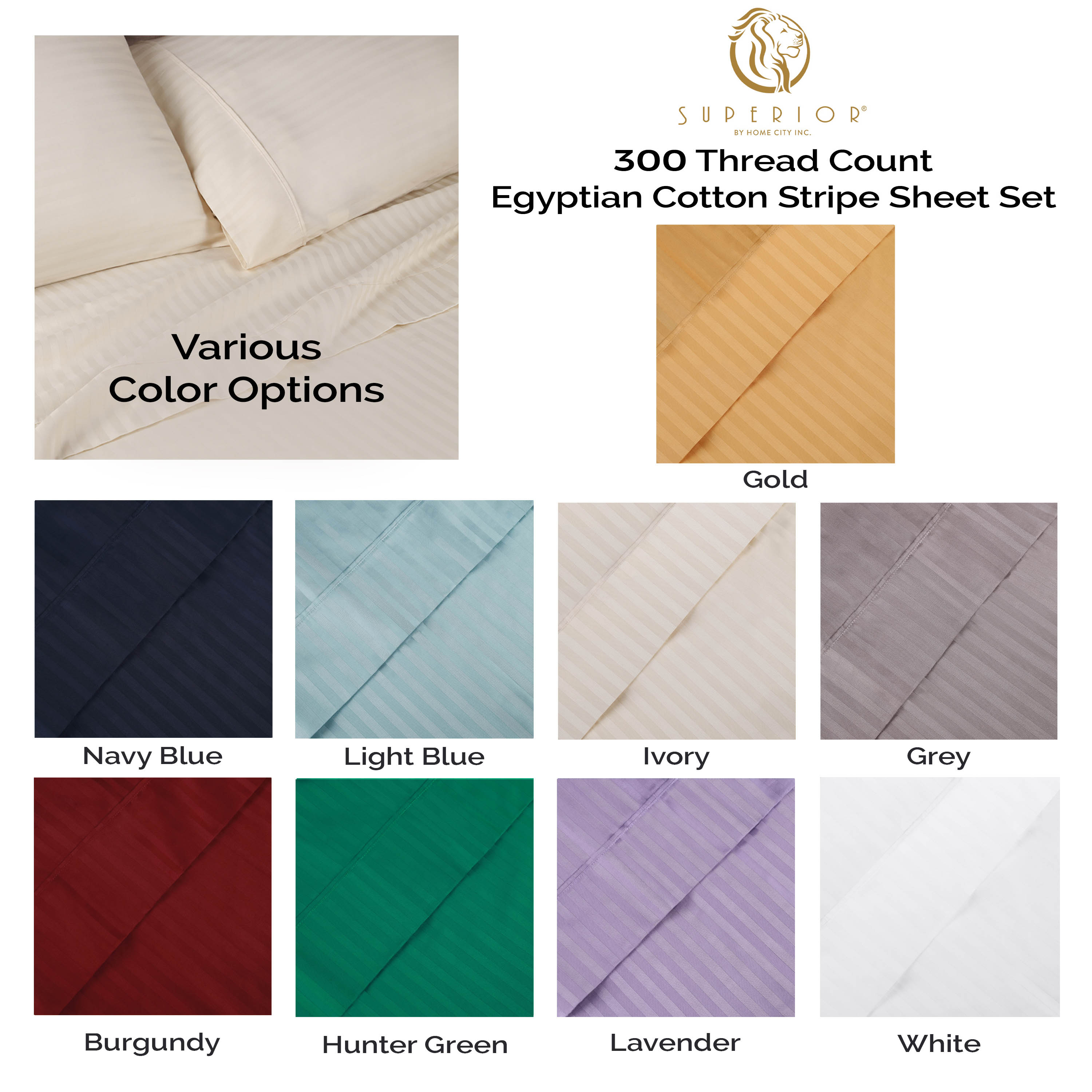 Premium 100% Egyptian Cotton 300 Thread Count Sheet Set - Deep Pocket Fitted, Flat Sheet & Pillowcases - Soft Breathable Bedding for Luxury Hotels & Home Use