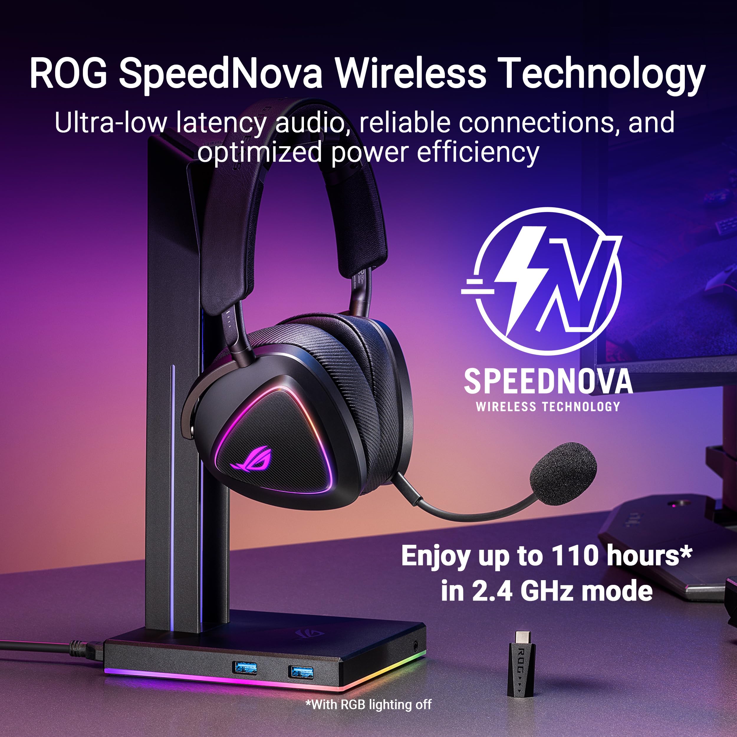 ASUS ROG Delta II Wireless Gaming Headset - Bluetooth & 2.4GHz Dual Mode, 50mm Titanium Drivers, 110HR Battery Life for PC, PS5, Xbox, Switch | Immersive Gaming & Streaming Experience