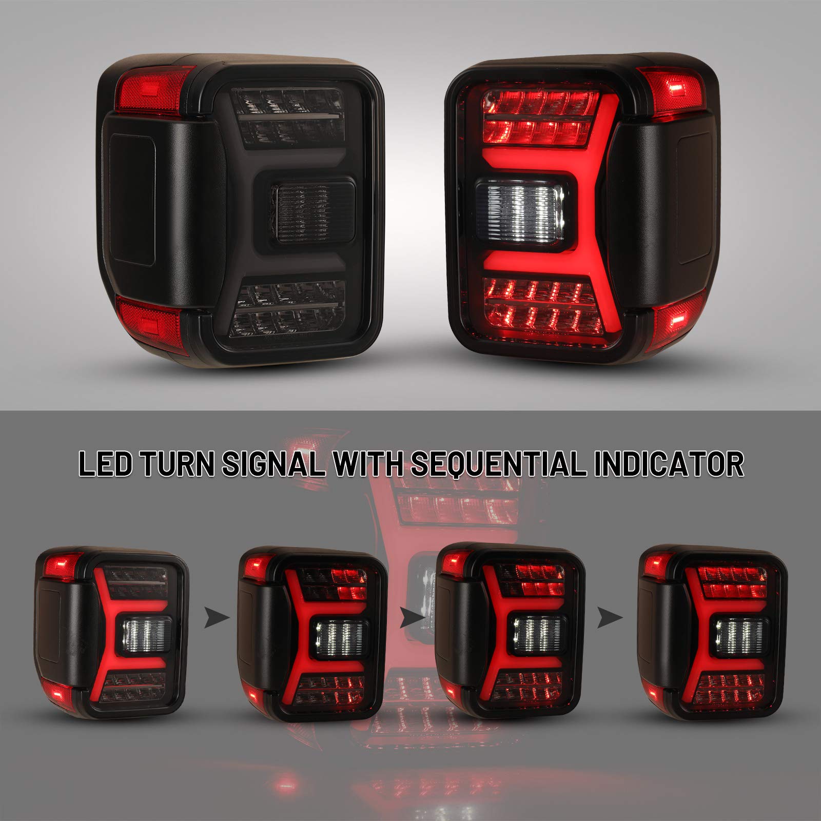 LED Tail Lights for Jeep Gladiator 2019-2025 - Sequential Turn Signal Smoke Lens Tail Lamp Assembly Replacement Accessories | Upgrade Your JT's Style & Safety for Night Driving & Off-Road Adventures
