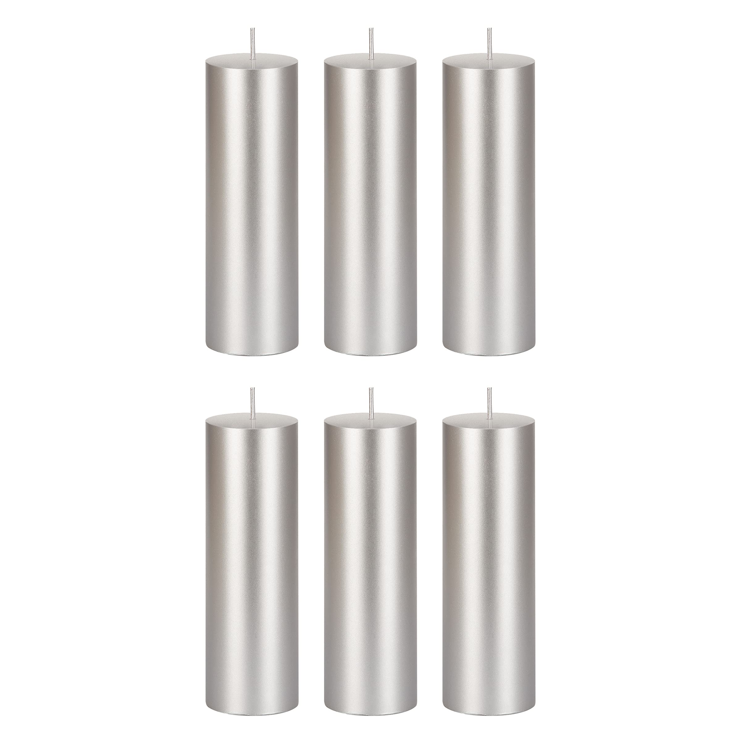 Premium Unscented Silver Pillar Candles Set of 6 - 2x6 Inch Hand-Poured Wax Candles for Home Decor, Weddings, Spa Relaxation, Holiday Centerpieces & Prayer Vigils - Elegant Party Decorations & Celebration Essentials