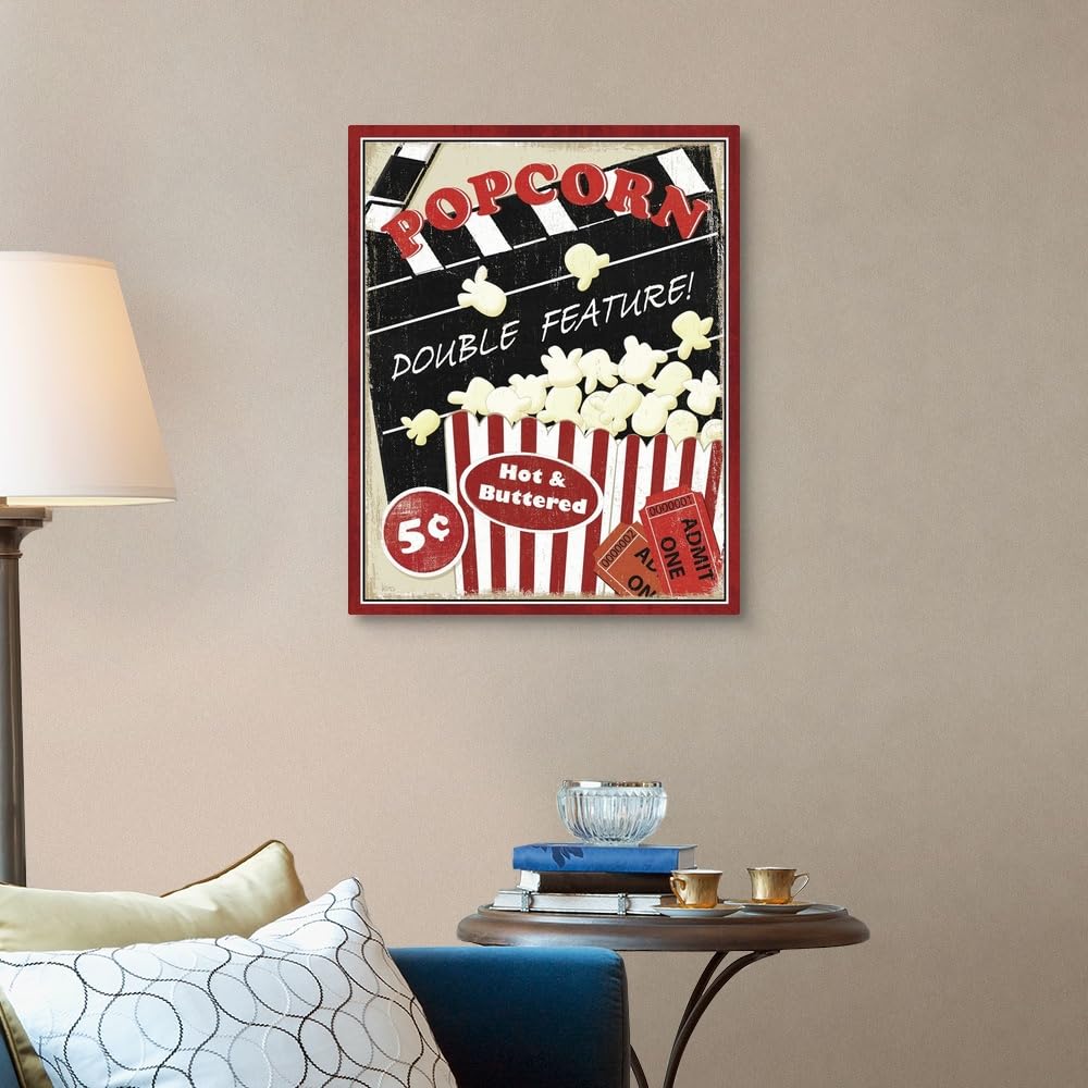 CANVAS ON DEMAND At the Movies Canvas Wall Art Print by Veronique Charron - Retro Movie Theater Decor 24x30 Inch - Perfect for Living Room, Bedroom & Home Theater Decor