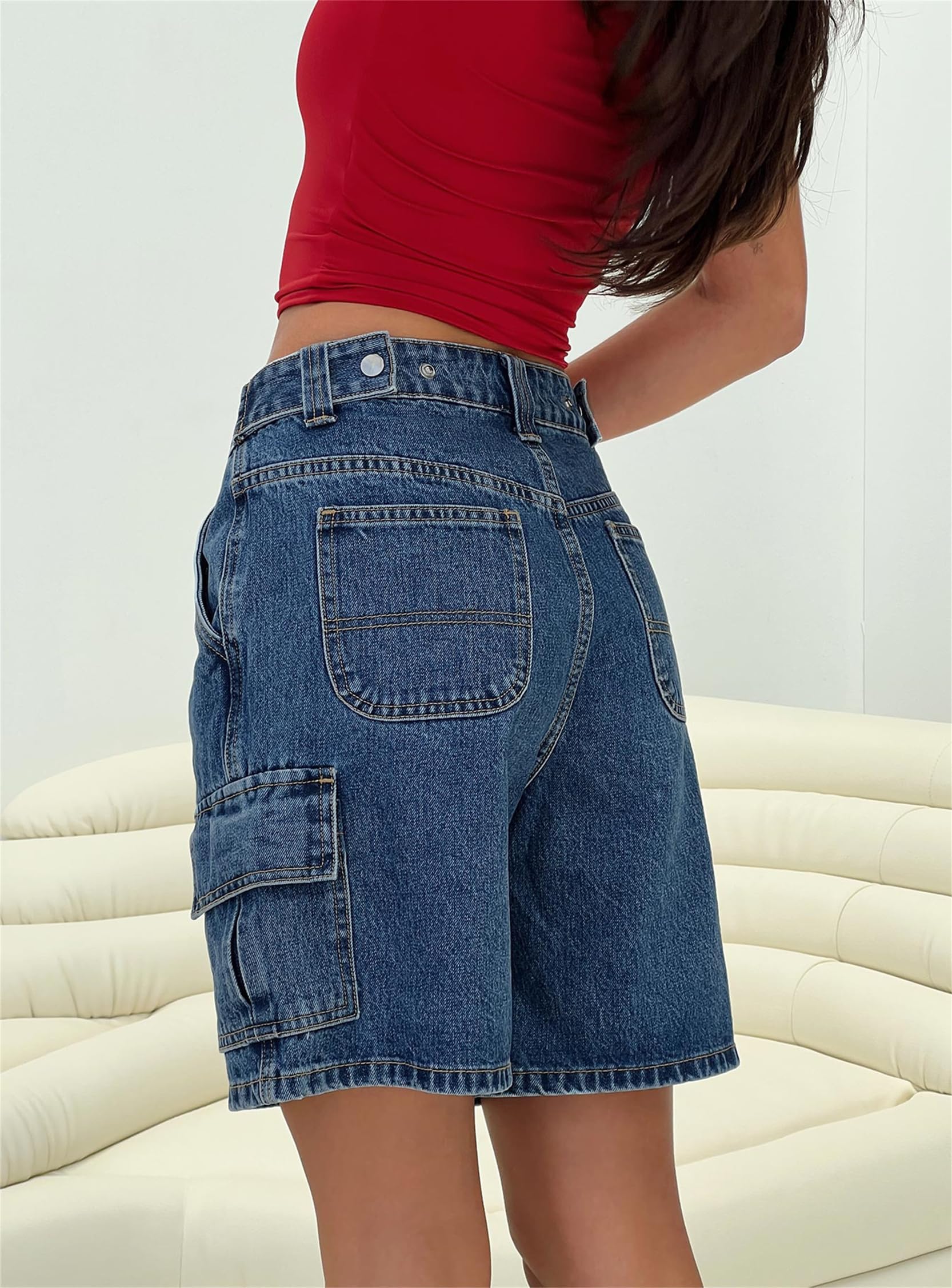 Women's Y2K Baggy Denim Shorts - Loose Fit Mid Rise Cargo Jean Shorts for Summer | Distressed Wide Leg Carpenter Jorts | Perfect for Casual Outfits, Streetwear & Festival Fashion