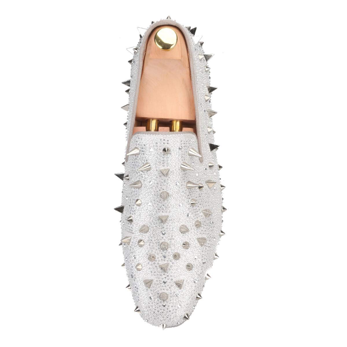 FERUCCI Men's Silver Spiked Loafers with Crystal Rhinestones - Stylish Comfort for Casual Wear & Evening Events