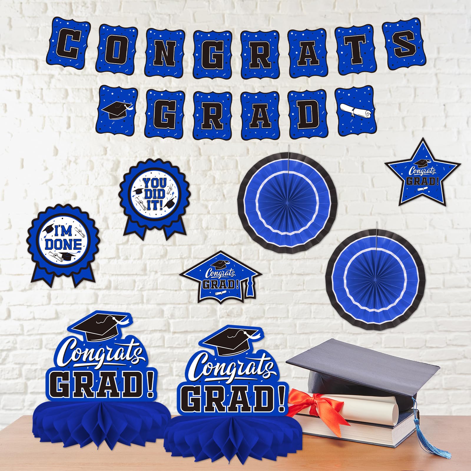 2025 Graduation Party Decorations Set - Blue Themed Congrats Grad Banner, Class of 2025 Backdrop, Balloons & Streamers Kit - Complete High School & College Graduation Party Supplies for Ceremony, Photo Booth & Celebration Decor