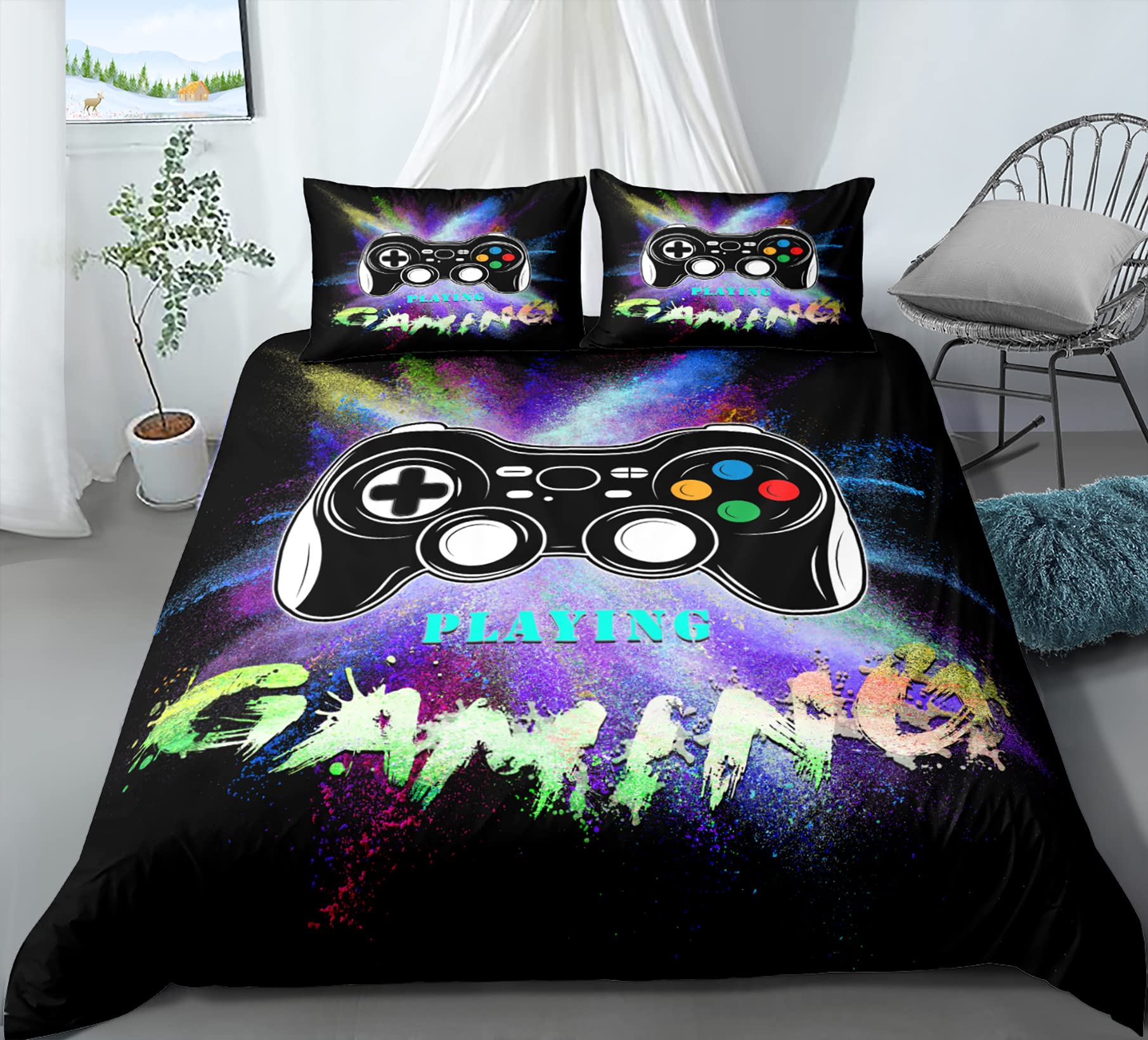 Colorful Tie-Dye Gaming Comforter Set - Ultra Soft Microfiber Bedding for Teen Boys & Girls | Modern Video Game Design for Gamers | Perfect for Gaming Rooms, Dorm Decor & Sleepovers