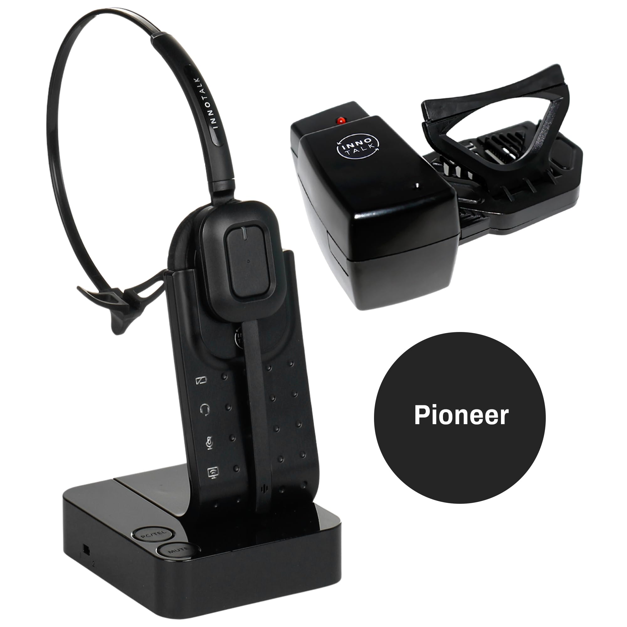 INNOTALK Wireless Headset for Office Phones - Remote Hook On/Off Handset Lifter, 300ft Range Headset for Landline & Corded Phones | Perfect for Call Centers, Reception Desks & Long Business Calls