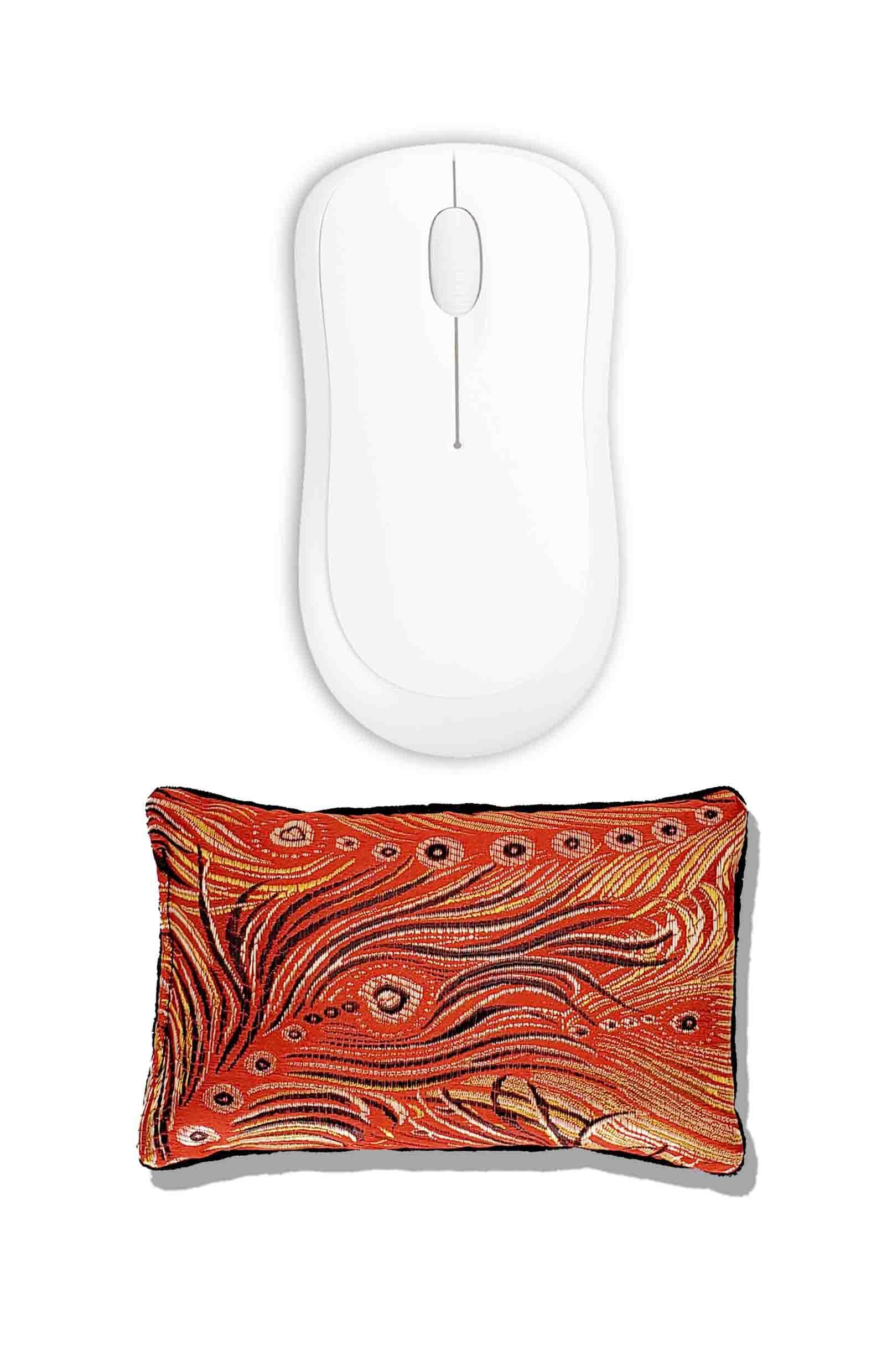 Luxury Satin Brocade & Crushed Velvet Mouse Wrist Rest with Lavender Scent - Ergonomic Support & Flaxseed Filling for Office Desk - Handcrafted Comfort for Computer Work & Gaming - Peacock Red TMPL-PR