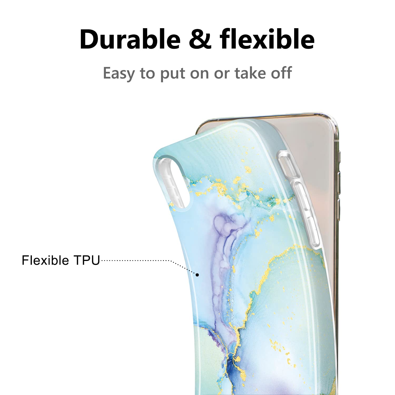 JIAXIUFEN iPhone X/Xs Case - Gold Sparkle Glitter Marble Slim Shockproof TPU Soft Silicone Cover (Green Purple) | Protective Phone Case for Women, Girls | Perfect for Daily Use, Work & Travel