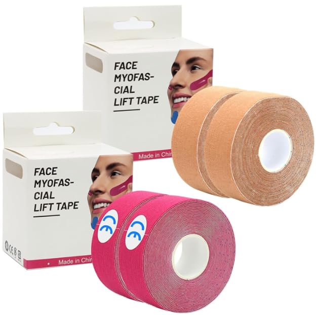 ZMDMAH 4 Rolls Face Lift Tape - Anti Wrinkle Face Patch & Kinesiology Tape for Face Wrinkles, Skin Firming & Tightening, 2.5 cm x 5 m (Pink + Skin) - Perfect for Instant Face Lift, Makeup Prep & Special Occasions