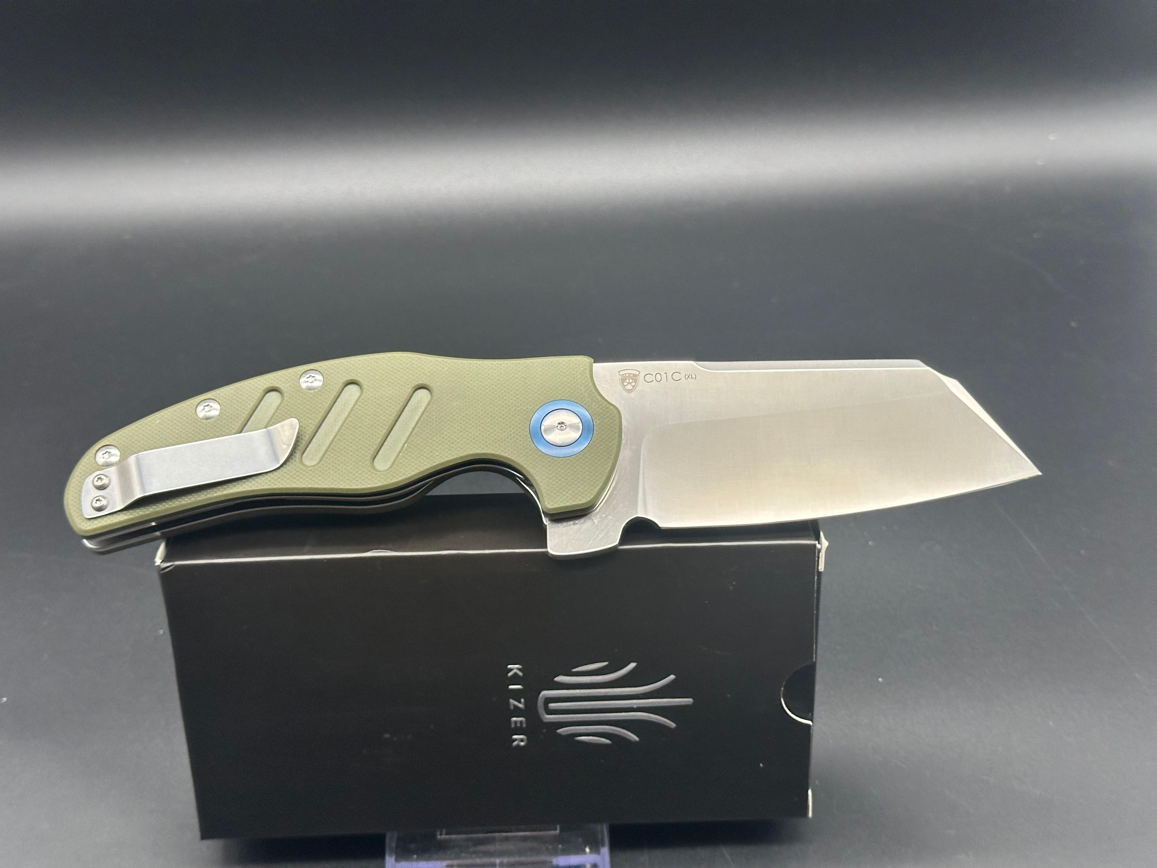 KIZER C01C XL Sheepdog Flipper Knife - OD Green G10 Handle, 154CM Blade - EDC, Outdoor Camping & Tactical Use