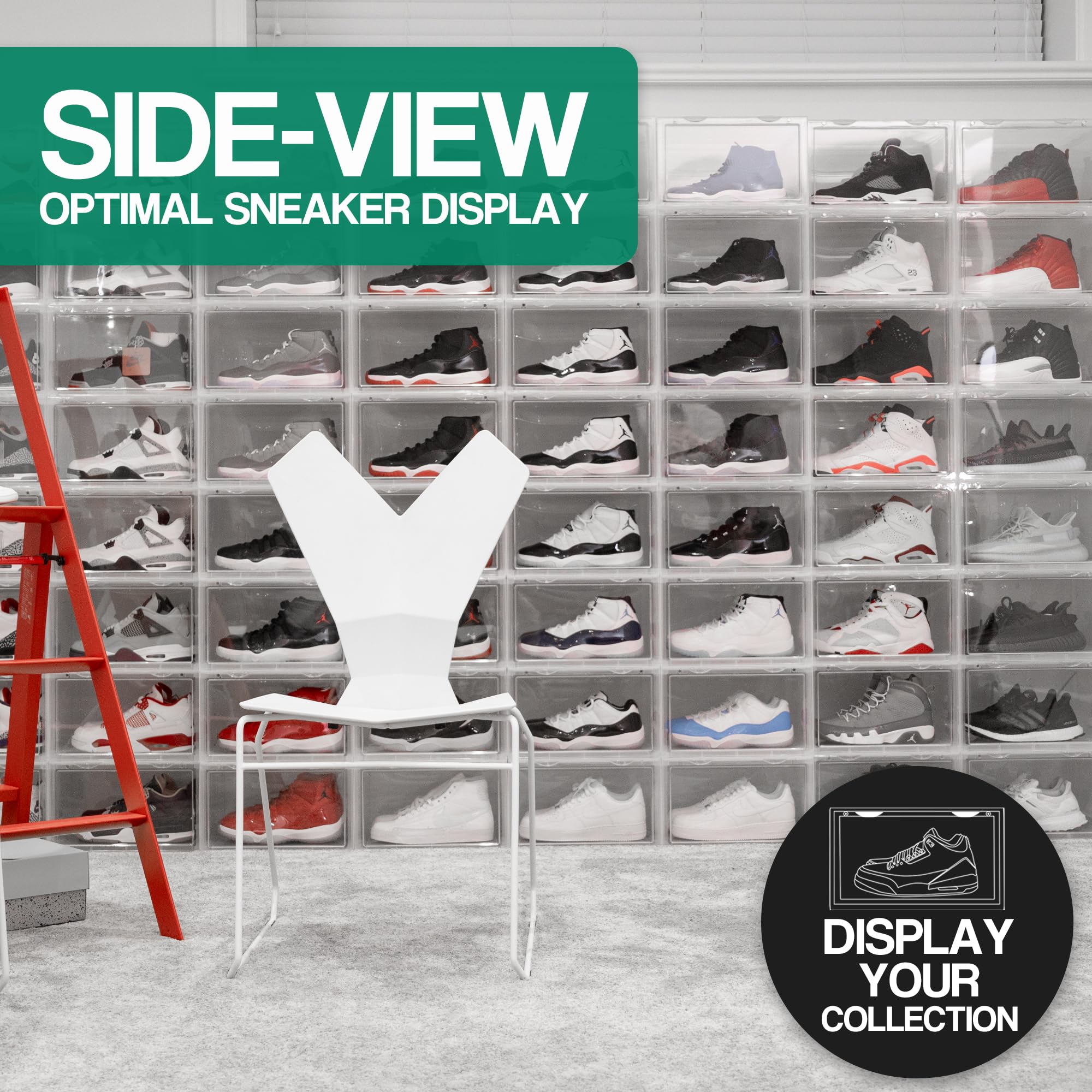 OLLIE XL Foldable Stackable Clear Hard Plastic Shoe Storage Box Organizer for Closet – Holds Up to Size 13 Shoes – Acrylic Shoe Box Containers for Jordan, Sneakers, Boots (3-Pack, Clear) – Perfect for Sneaker Collection, Shoe Display & Closet Organization