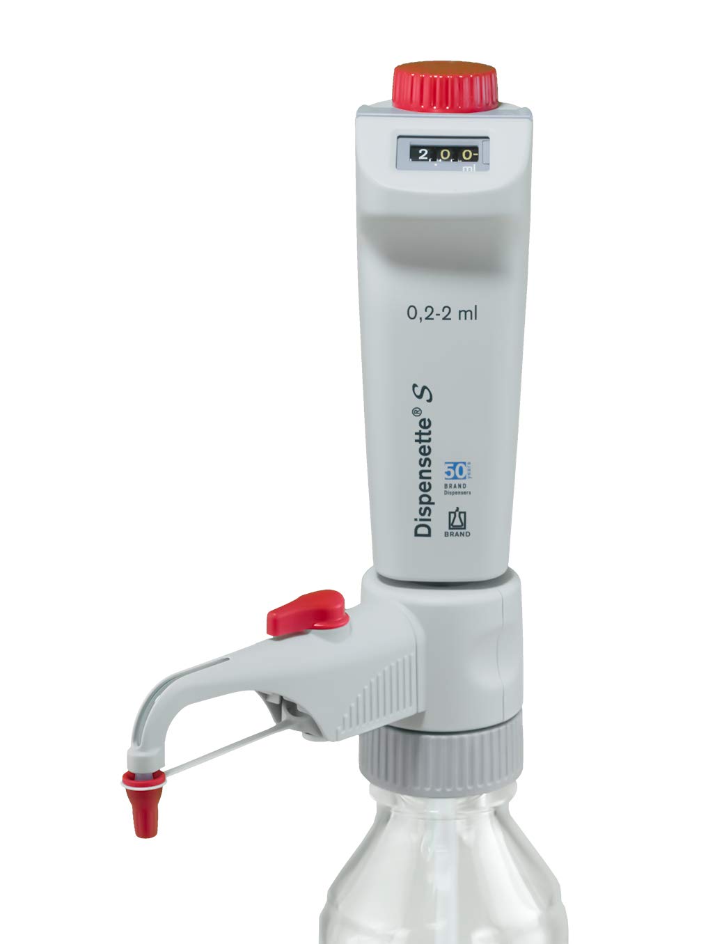 BrandTech 4600321 Digital Bottletop Dispenser with Recirculation Valve - Precise 0.2-2 mL Liquid Dispensing for Labs, Pharmaceuticals & Research | Easy-to-Use, Accurate Chemical Measuring for Experiments & Sample Preparation