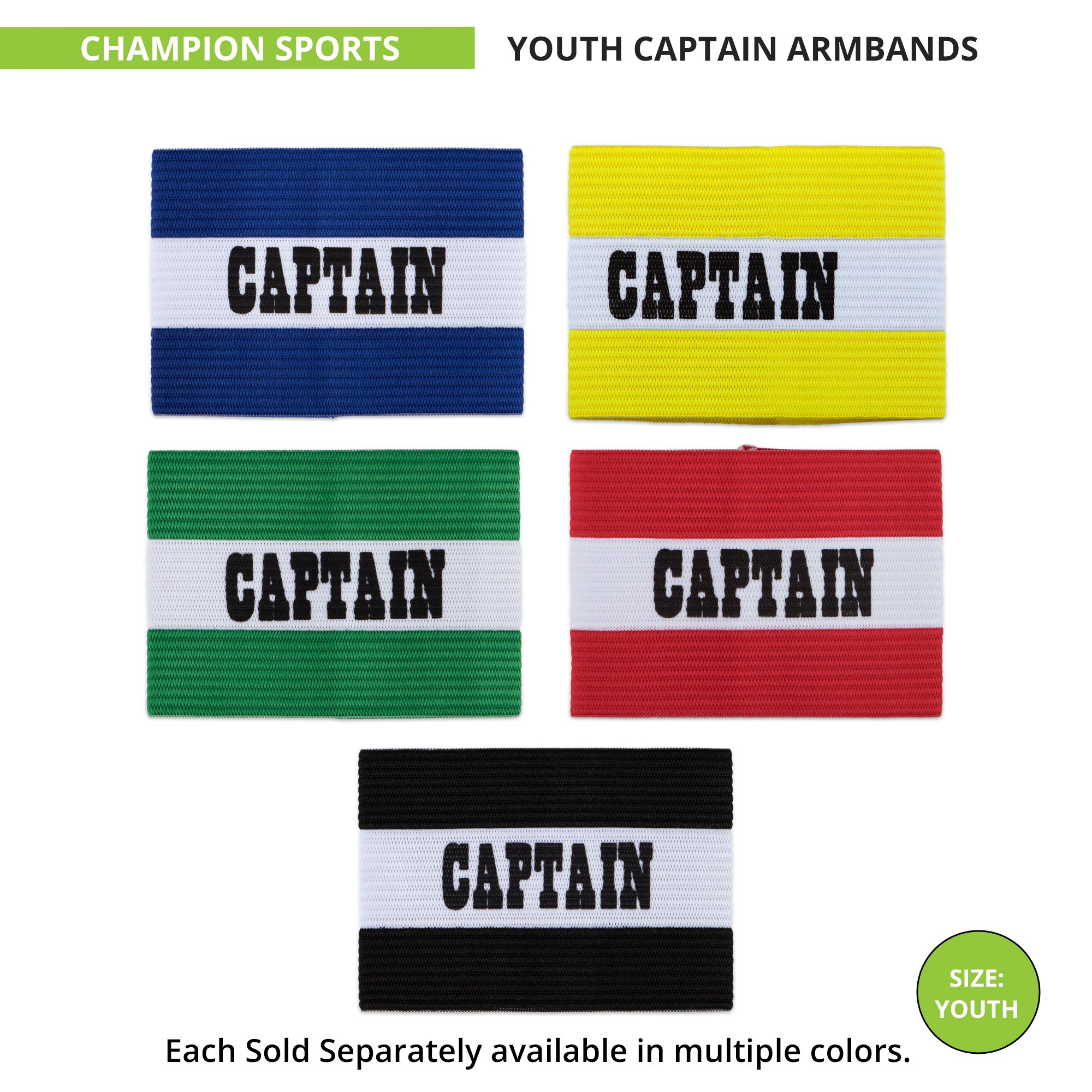 Champion Sports Youth Captain's Arm Band - Adjustable Soccer Referee Sleeve for Kids & Teens - Perfect for Football Matches, Training, and Team Leadership