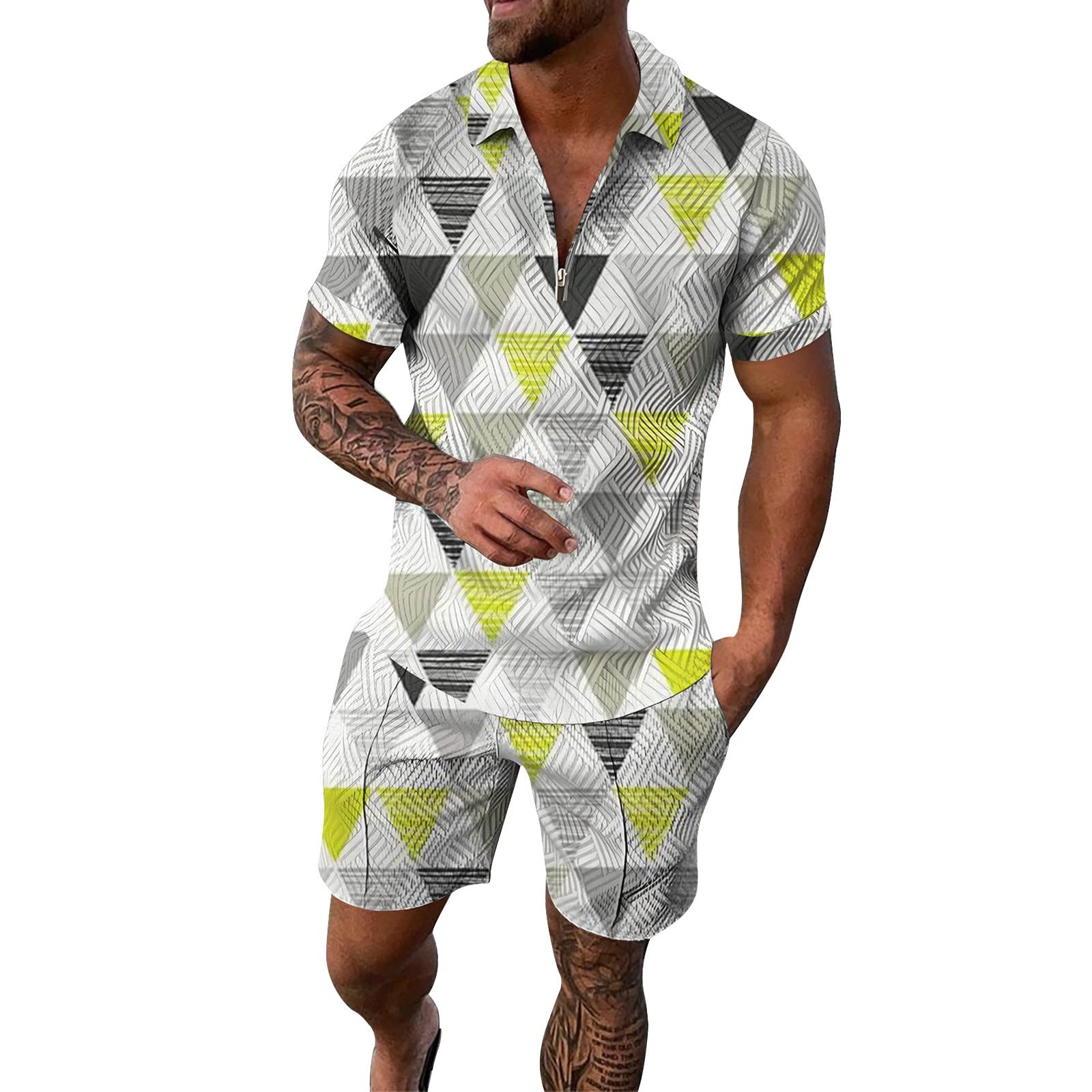 Men's Summer Polo Track Suit Set - 2 Piece Casual Short Sleeve Gym Outfit with Crewneck T-Shirt & Sports Shorts | Perfect for Workouts, Running & Casual Wear | Clearance Sale