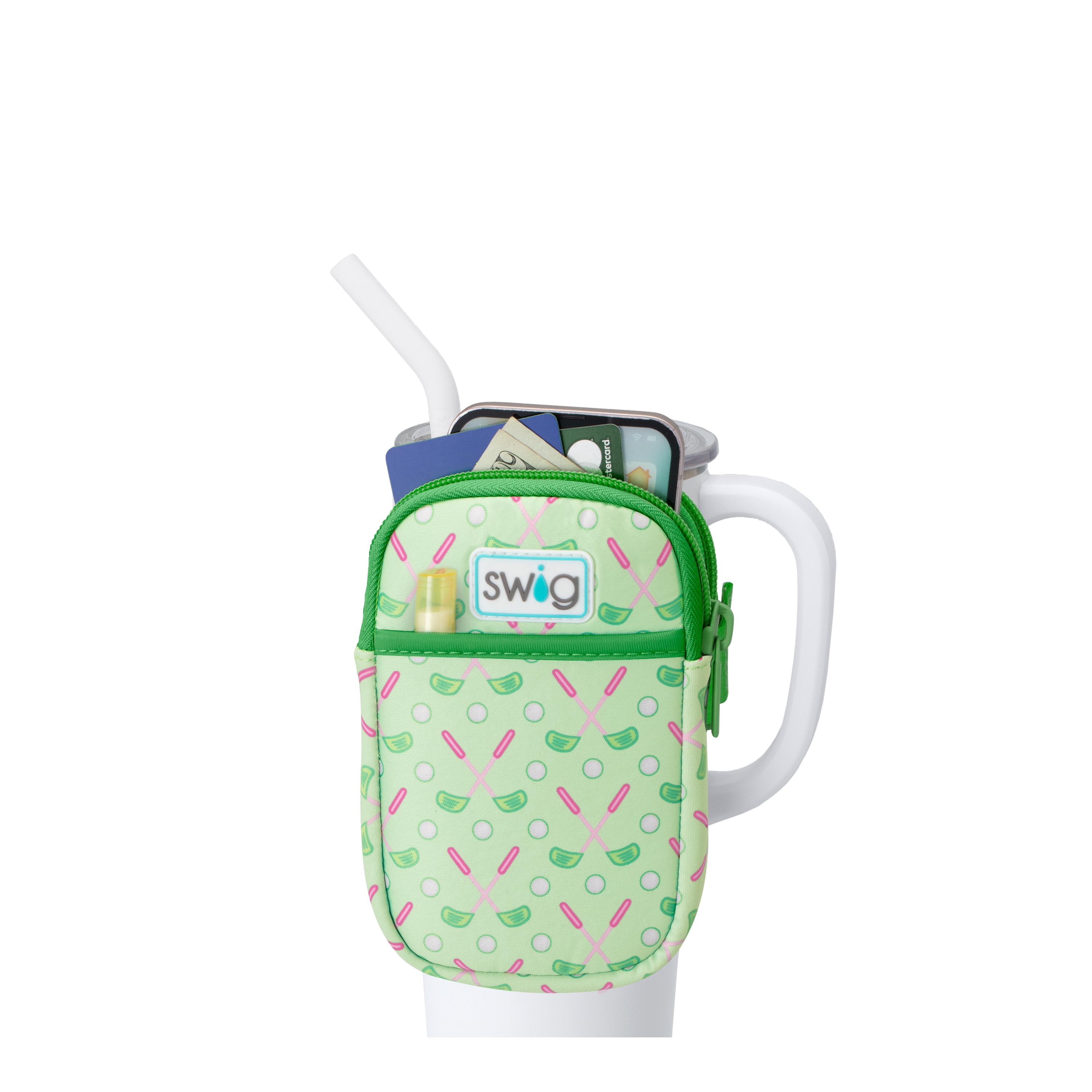 Tee Time Mega Mug Pouch - Large Insulated Golf Bag Cup Holder for Water Bottles & Travel Mugs - Perfect for Golf Carts, Push Carts & Golf Accessories Organization