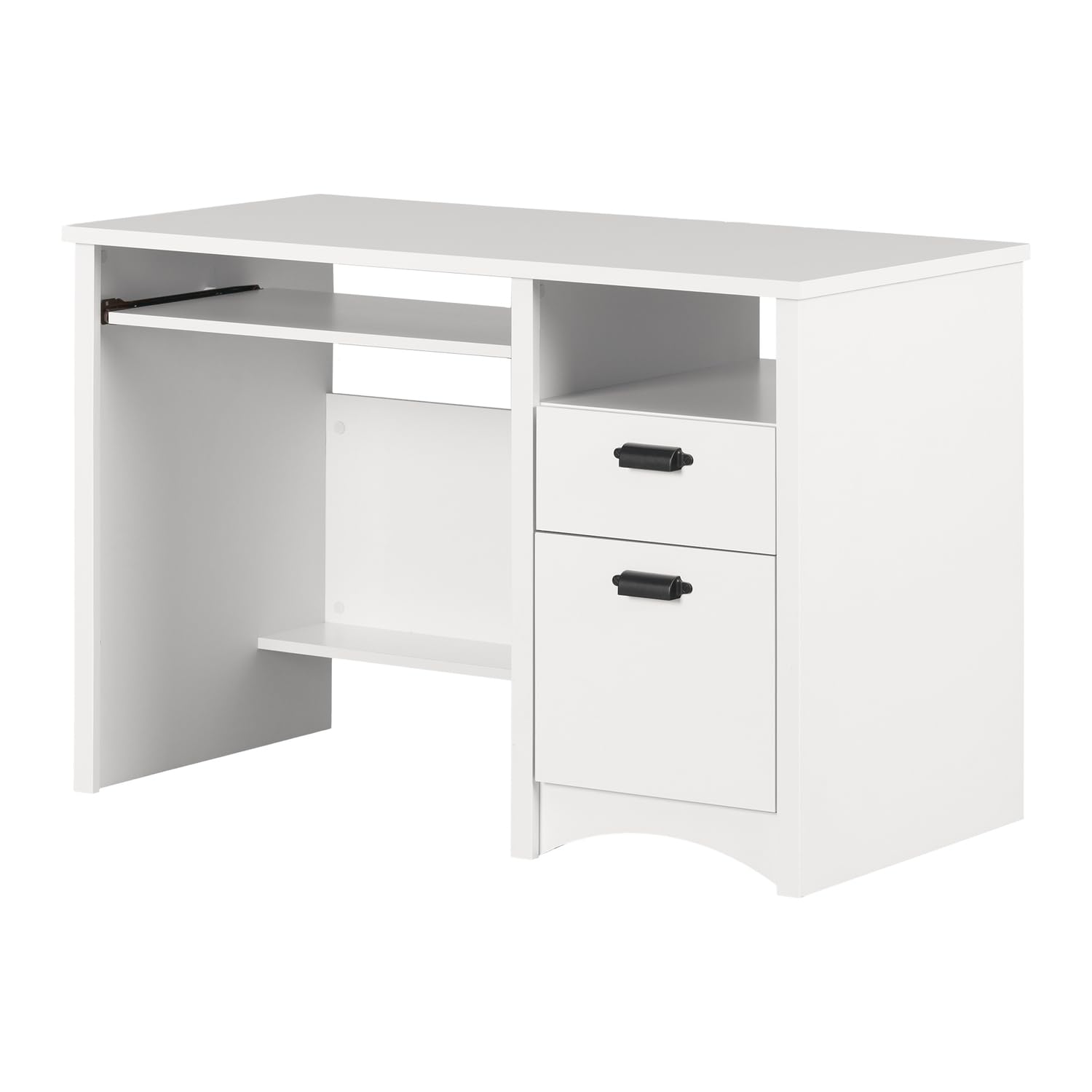 South Shore White Computer Desk with 2 Drawers & Keyboard Tray - Modern Home Office Desk for Small Spaces, Work from Home & Study Use